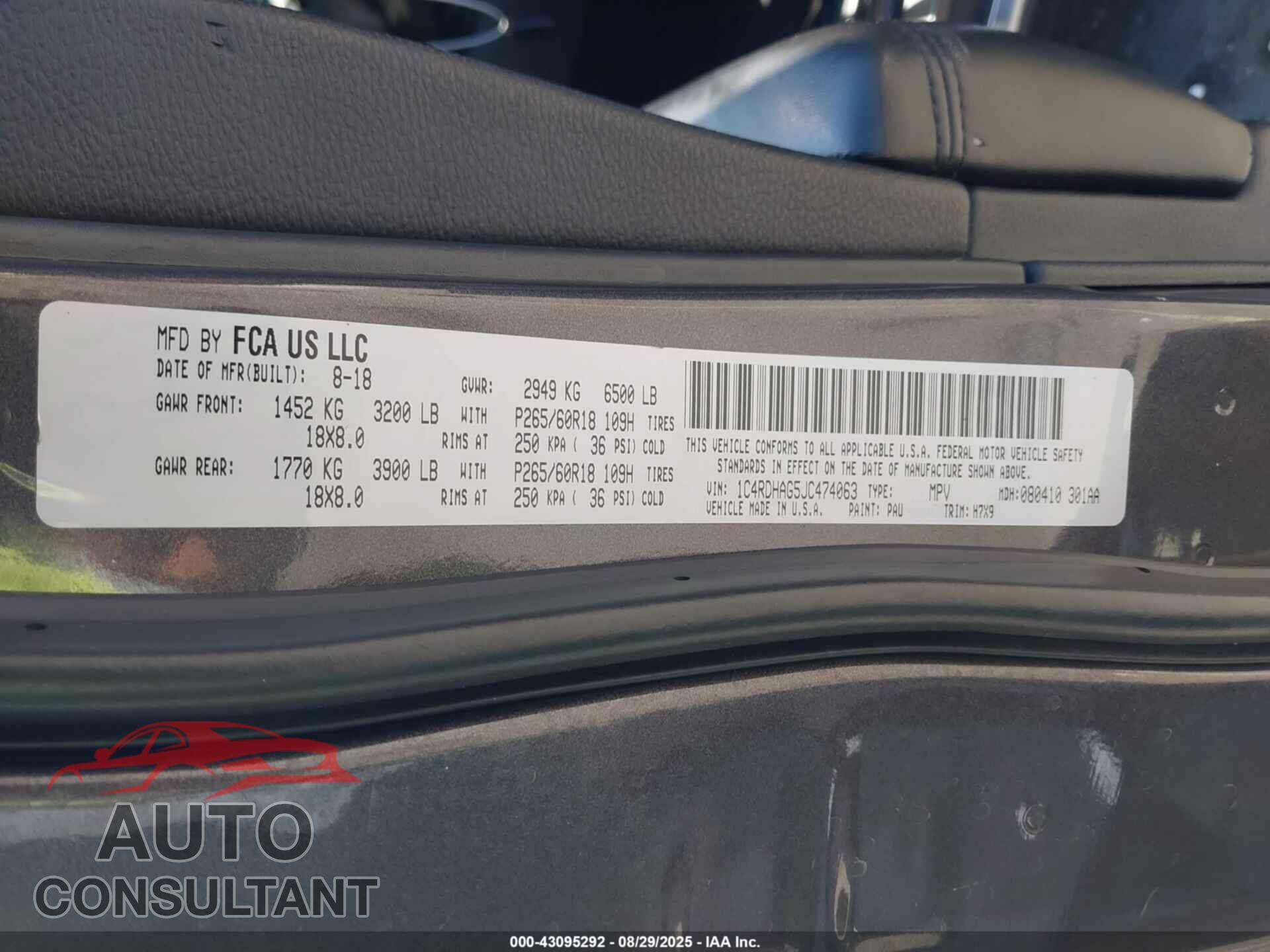 DODGE DURANGO 2018 - 1C4RDHAG5JC474063