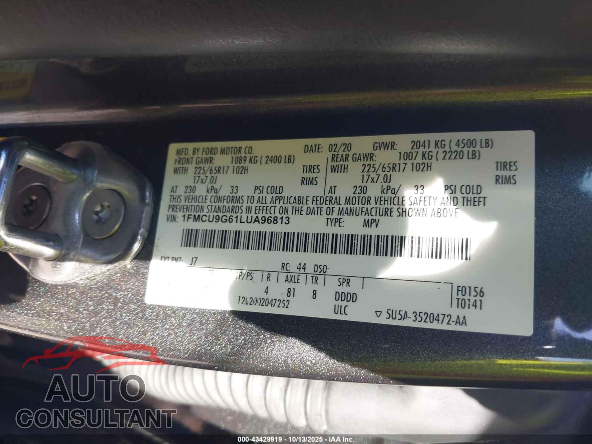 FORD ESCAPE 2020 - 1FMCU9G61LUA96813
