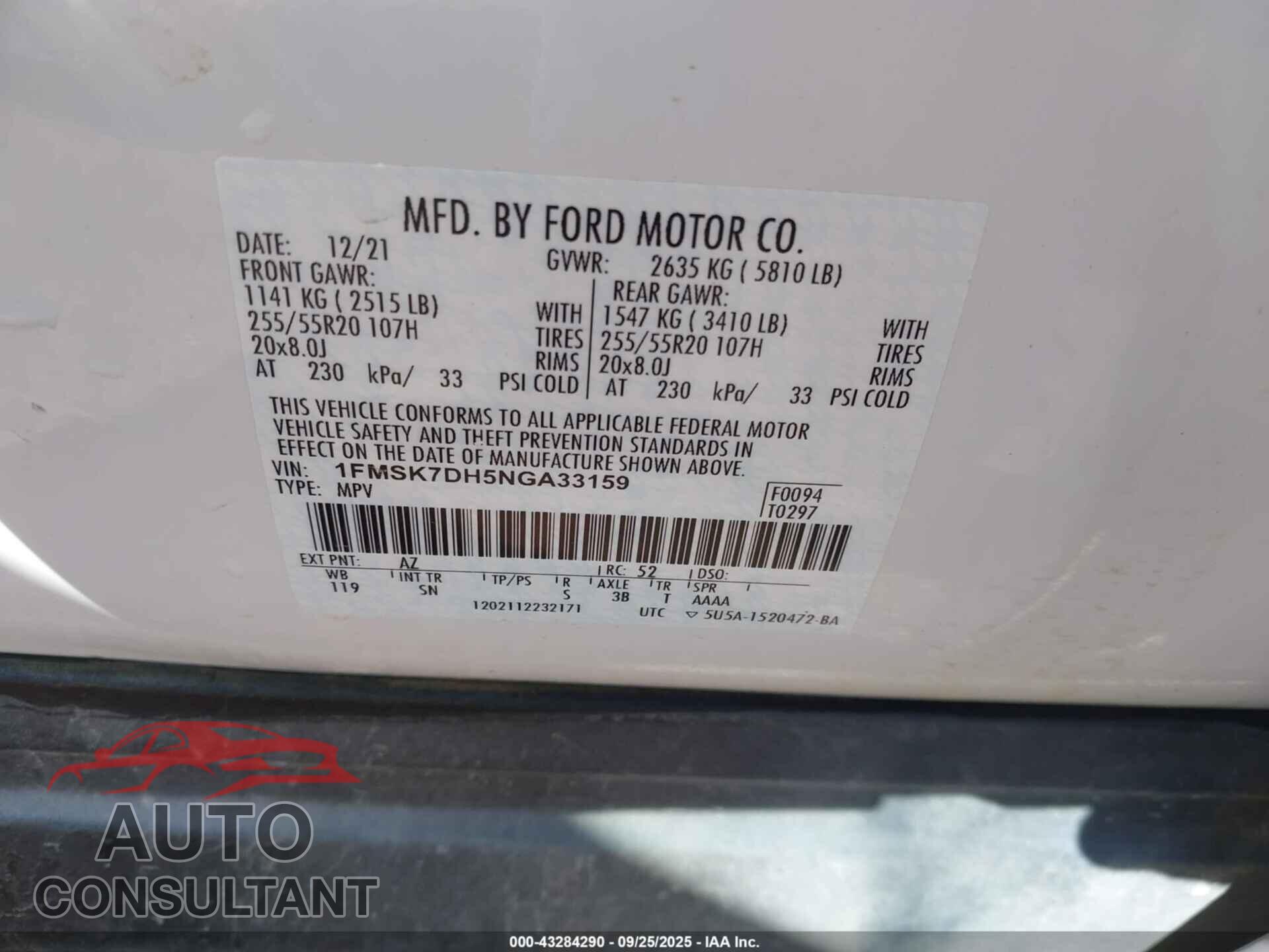 FORD EXPLORER 2022 - 1FMSK7DH5NGA33159