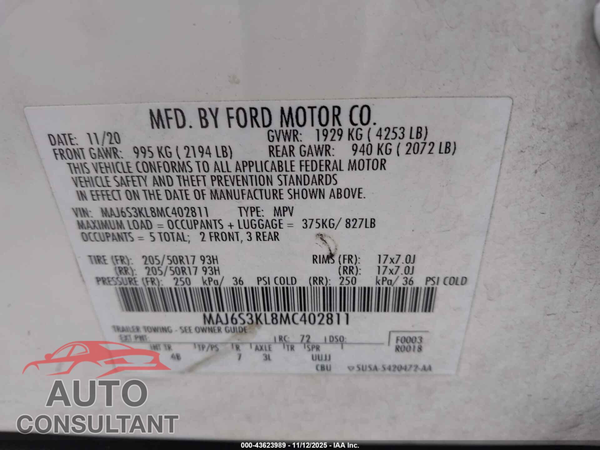 FORD ECOSPORT 2021 - MAJ6S3KL8MC402811