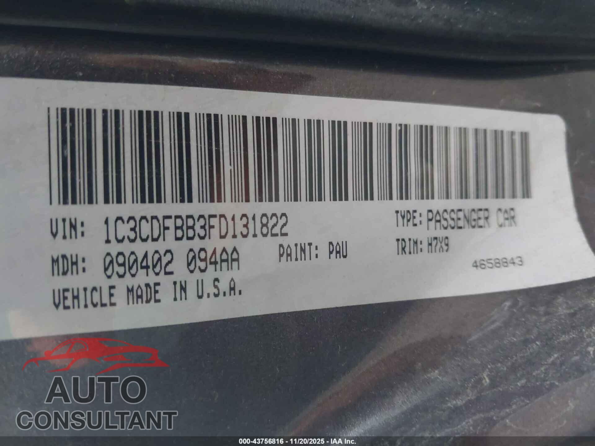 DODGE DART 2015 - 1C3CDFBB3FD131822