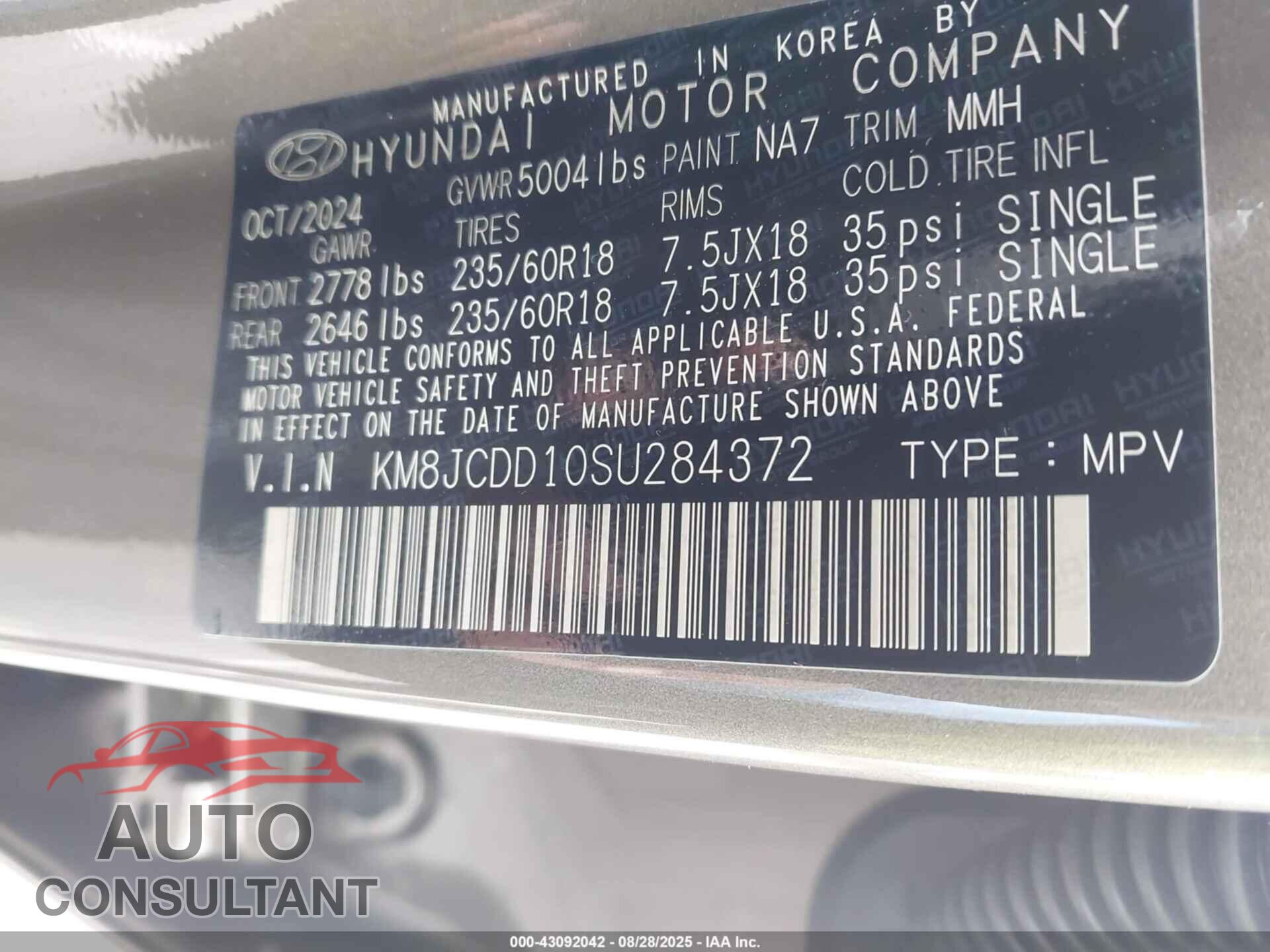 HYUNDAI TUCSON HYBRID 2025 - KM8JCDD10SU284372
