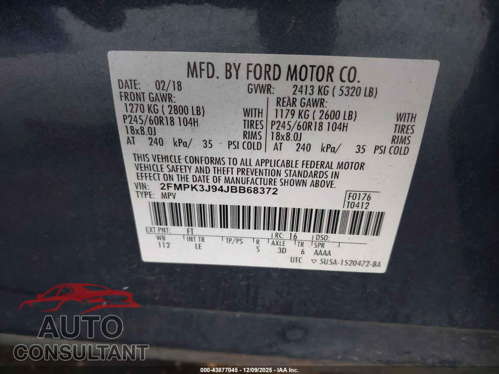 FORD EDGE 2018 - 2FMPK3J94JBB68372