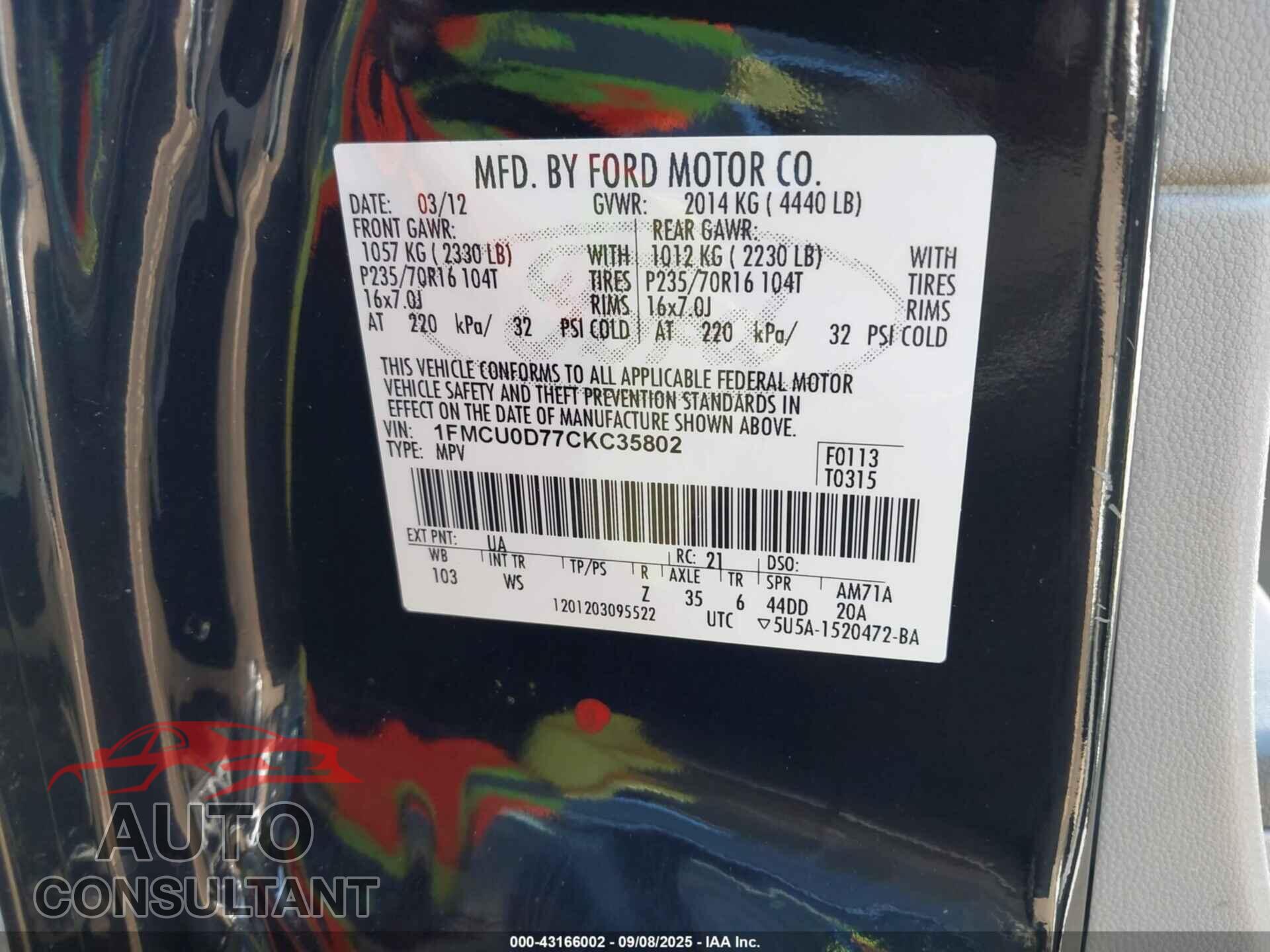 FORD ESCAPE 2012 - 1FMCU0D77CKC35802