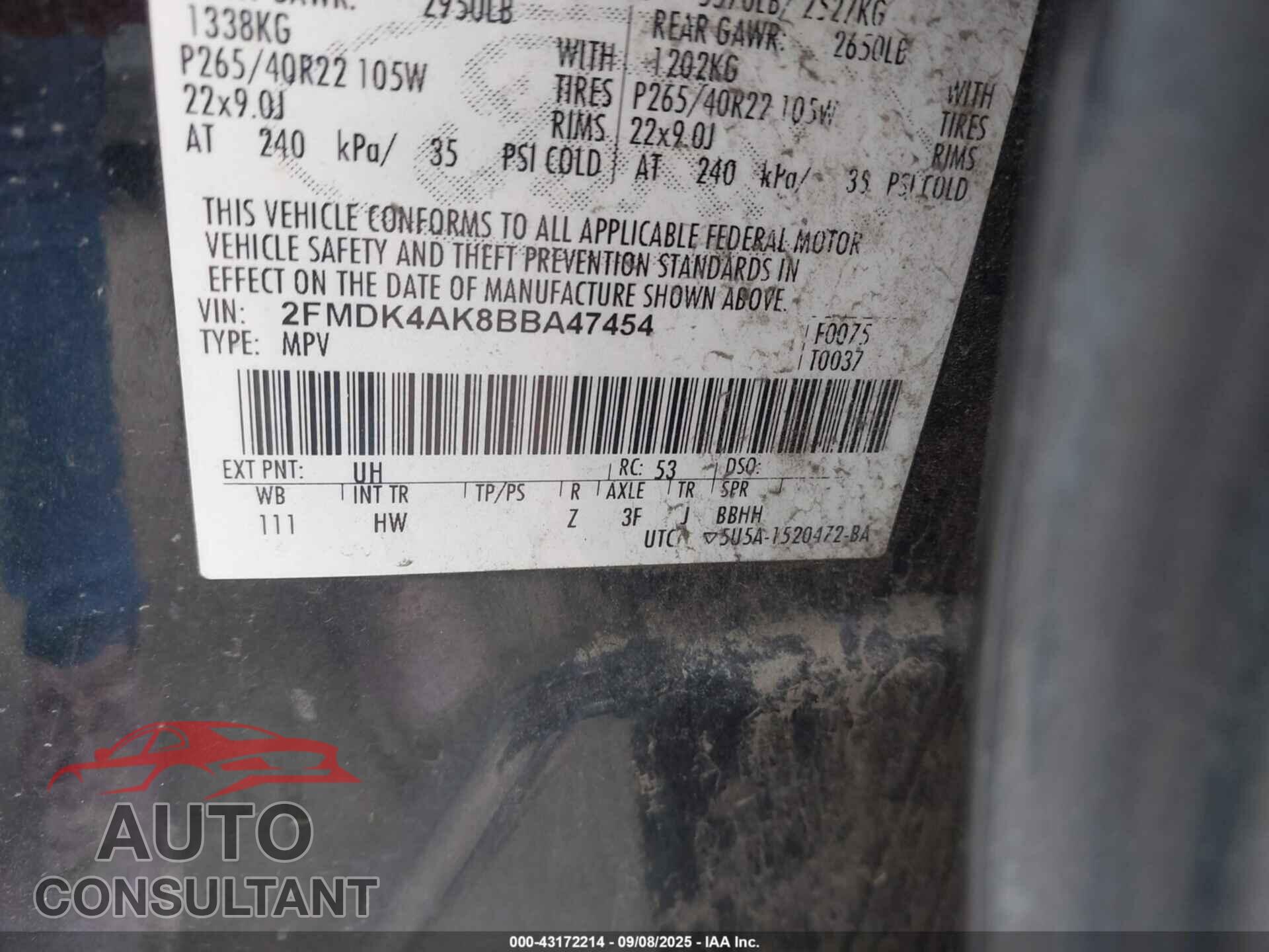 FORD EDGE 2011 - 2FMDK4AK8BBA47454