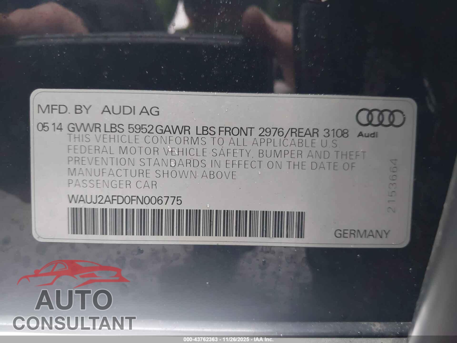 AUDI A8 2015 - WAUJ2AFD0FN006775