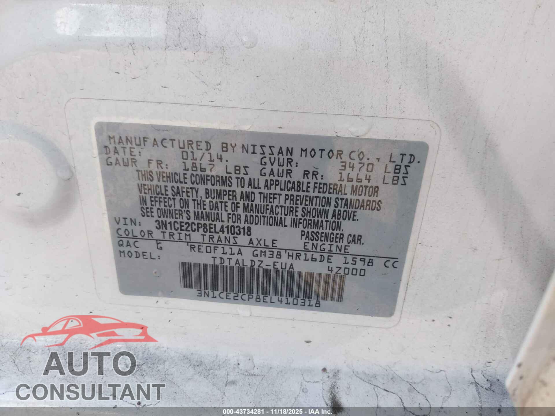 NISSAN VERSA NOTE 2014 - 3N1CE2CP8EL410318