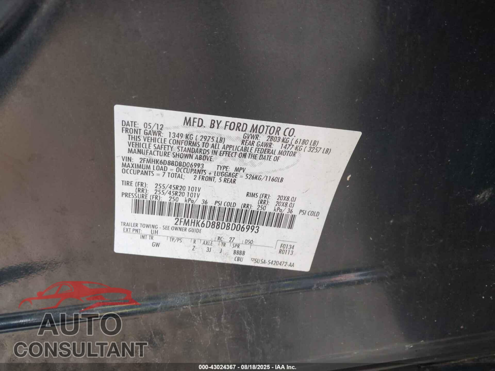 FORD FLEX 2013 - 2FMHK6D88DBD06993