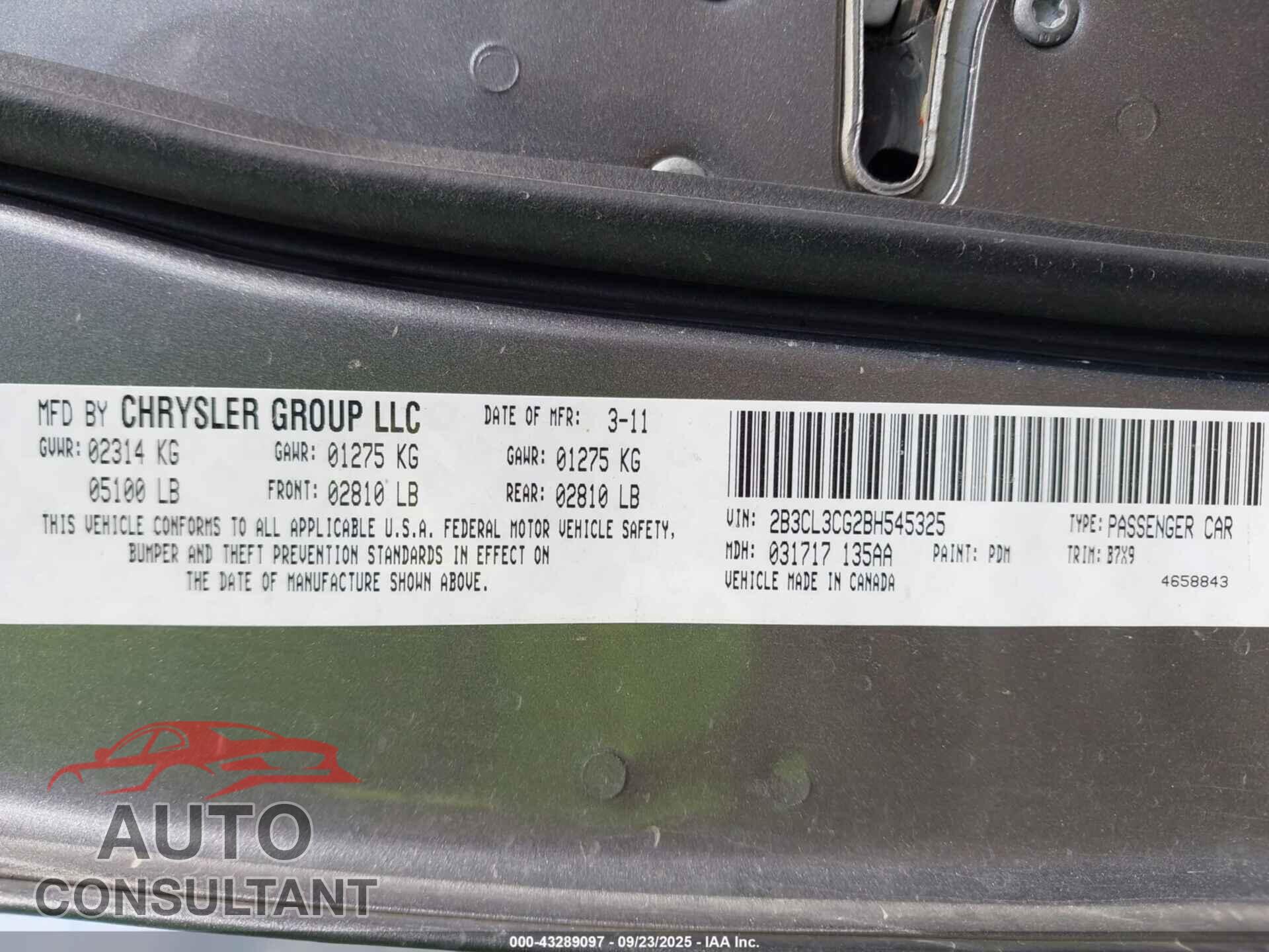 DODGE CHARGER 2011 - 2B3CL3CG2BH545325