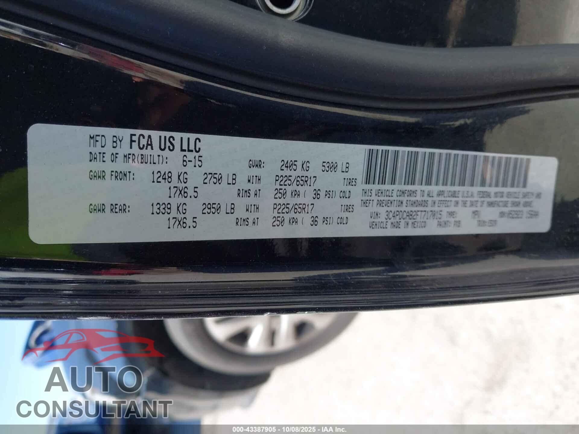 DODGE JOURNEY 2015 - 3C4PDCAB2FT717015