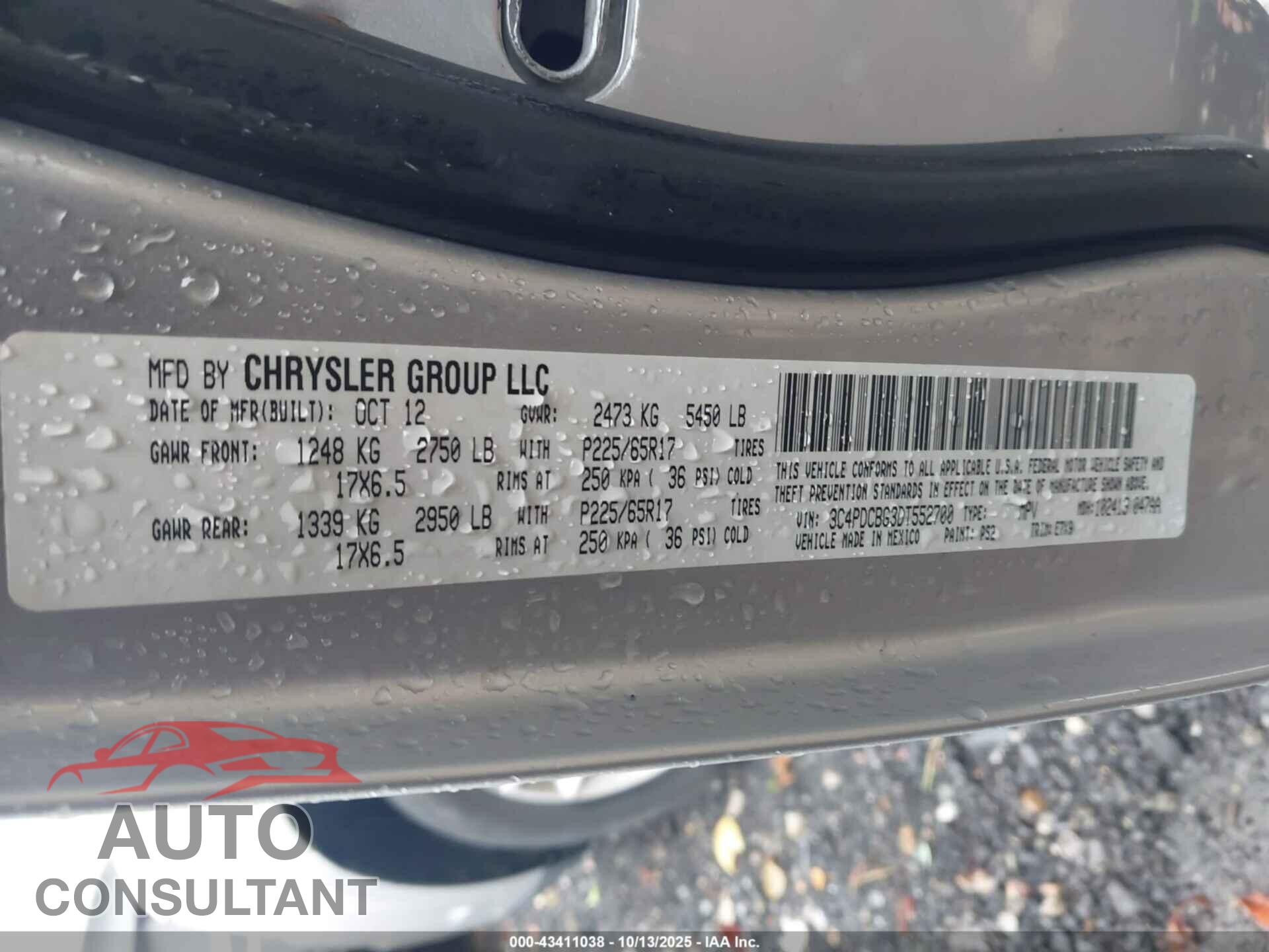 DODGE JOURNEY 2013 - 3C4PDCBG3DT552700