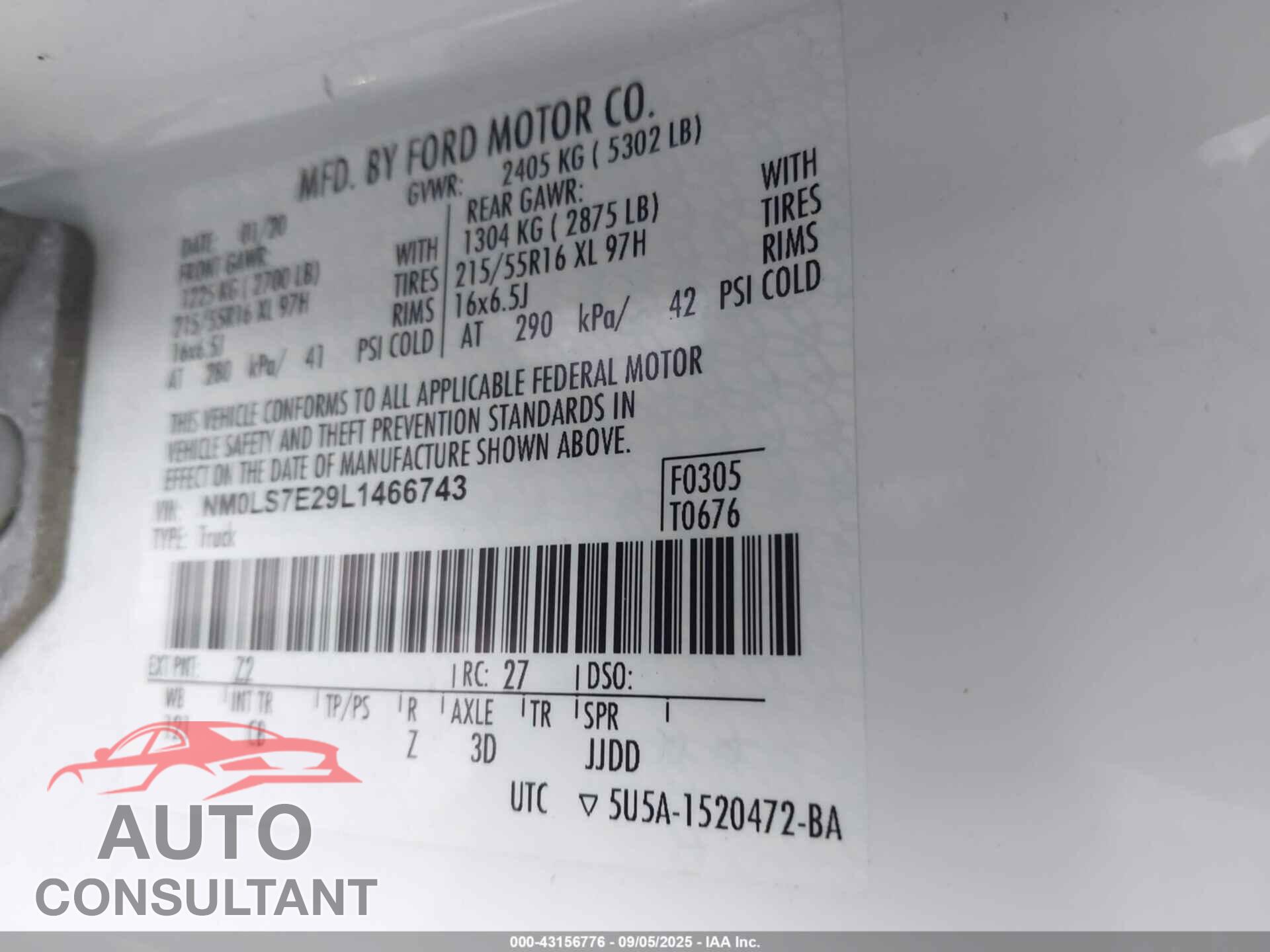 FORD TRANSIT CONNECT 2020 - NM0LS7E29L1466743