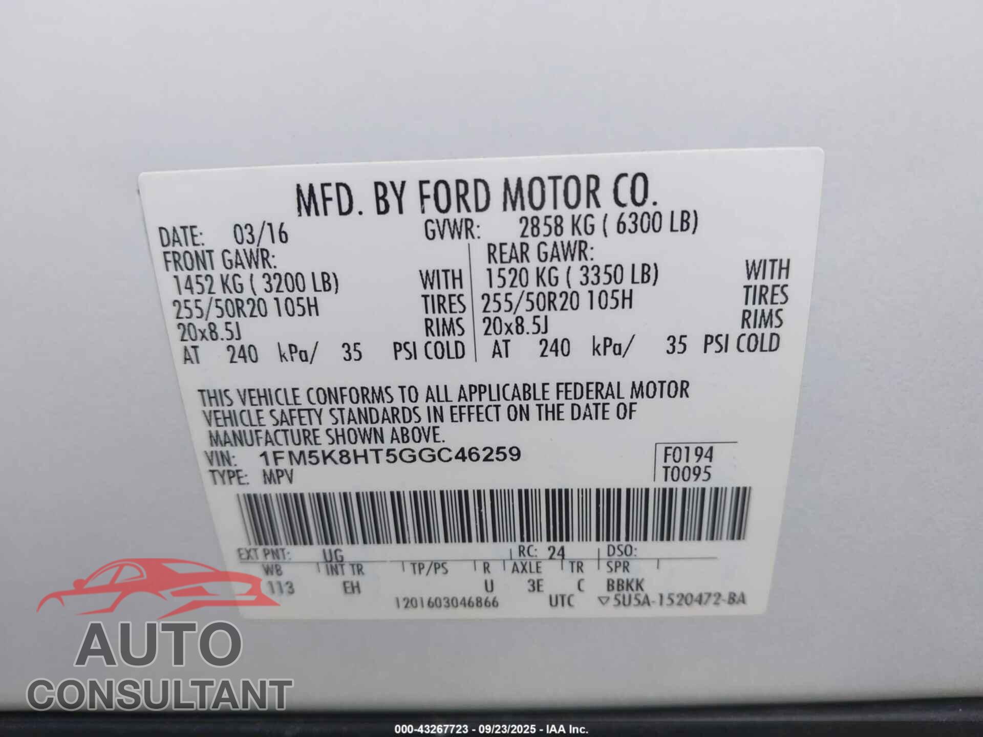 FORD EXPLORER 2016 - 1FM5K8HT5GGC46259