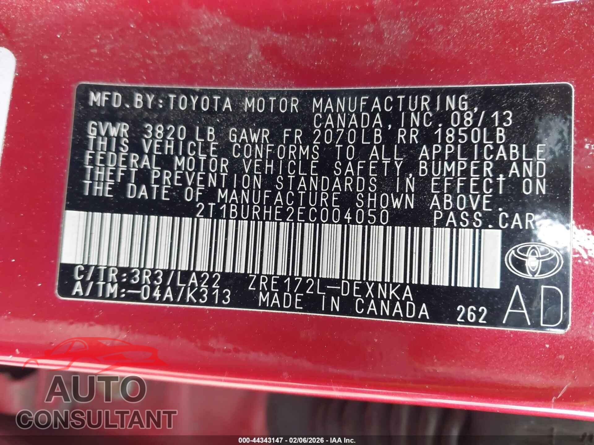TOYOTA COROLLA 2014 - 2T1BURHE2EC004050