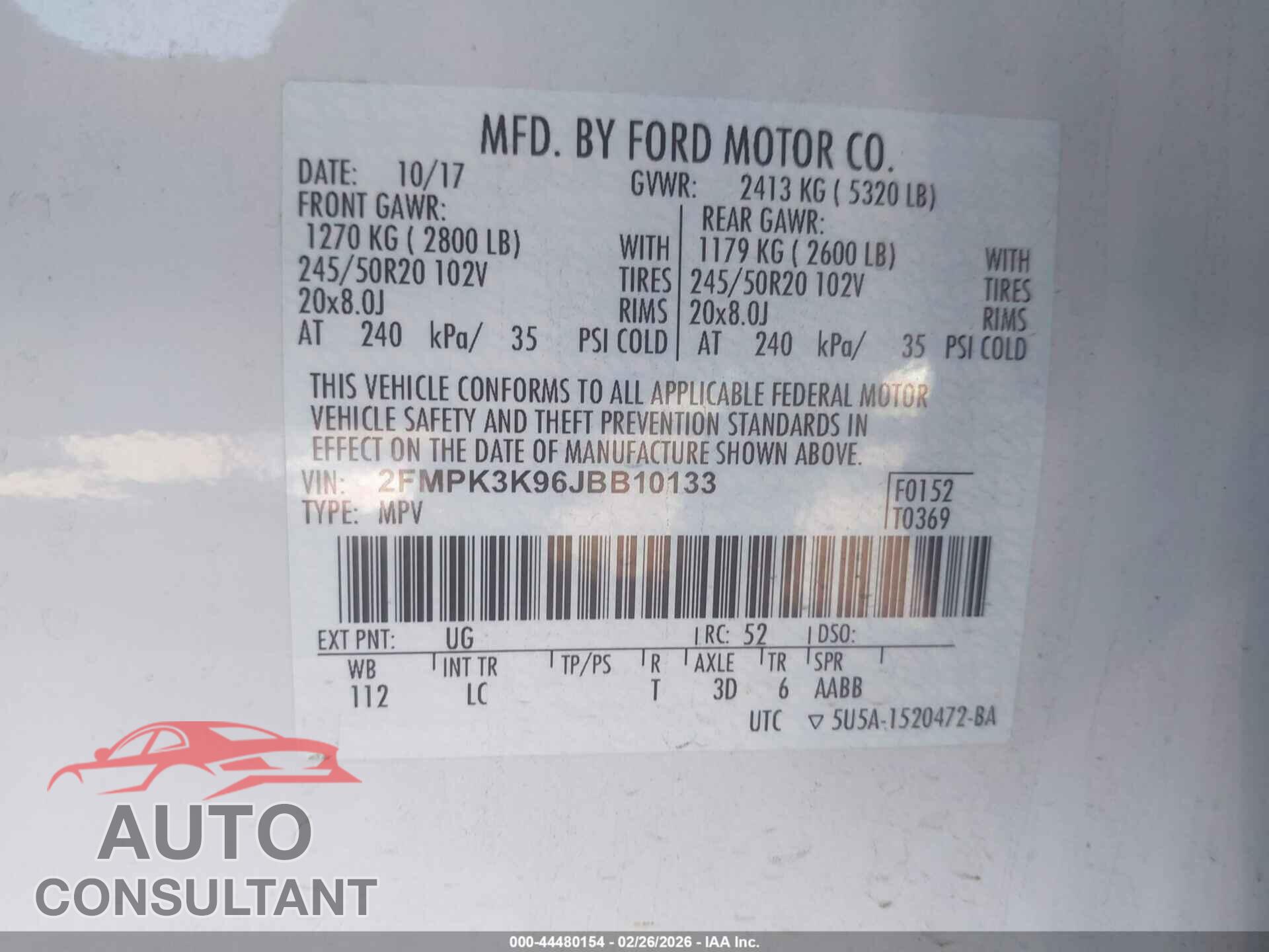 FORD EDGE 2018 - 2FMPK3K96JBB10133