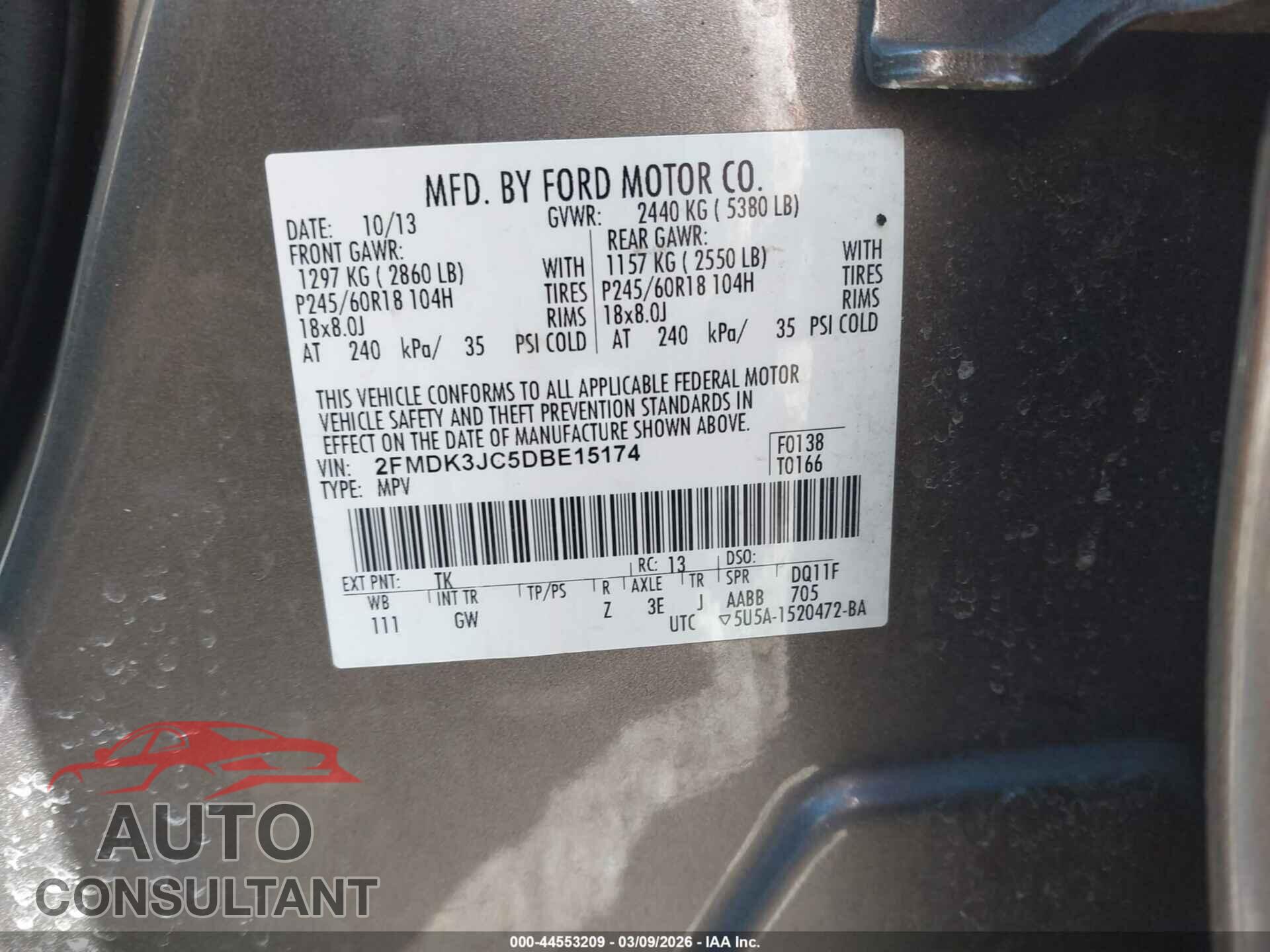 FORD EDGE 2013 - 2FMDK3JC5DBE15174