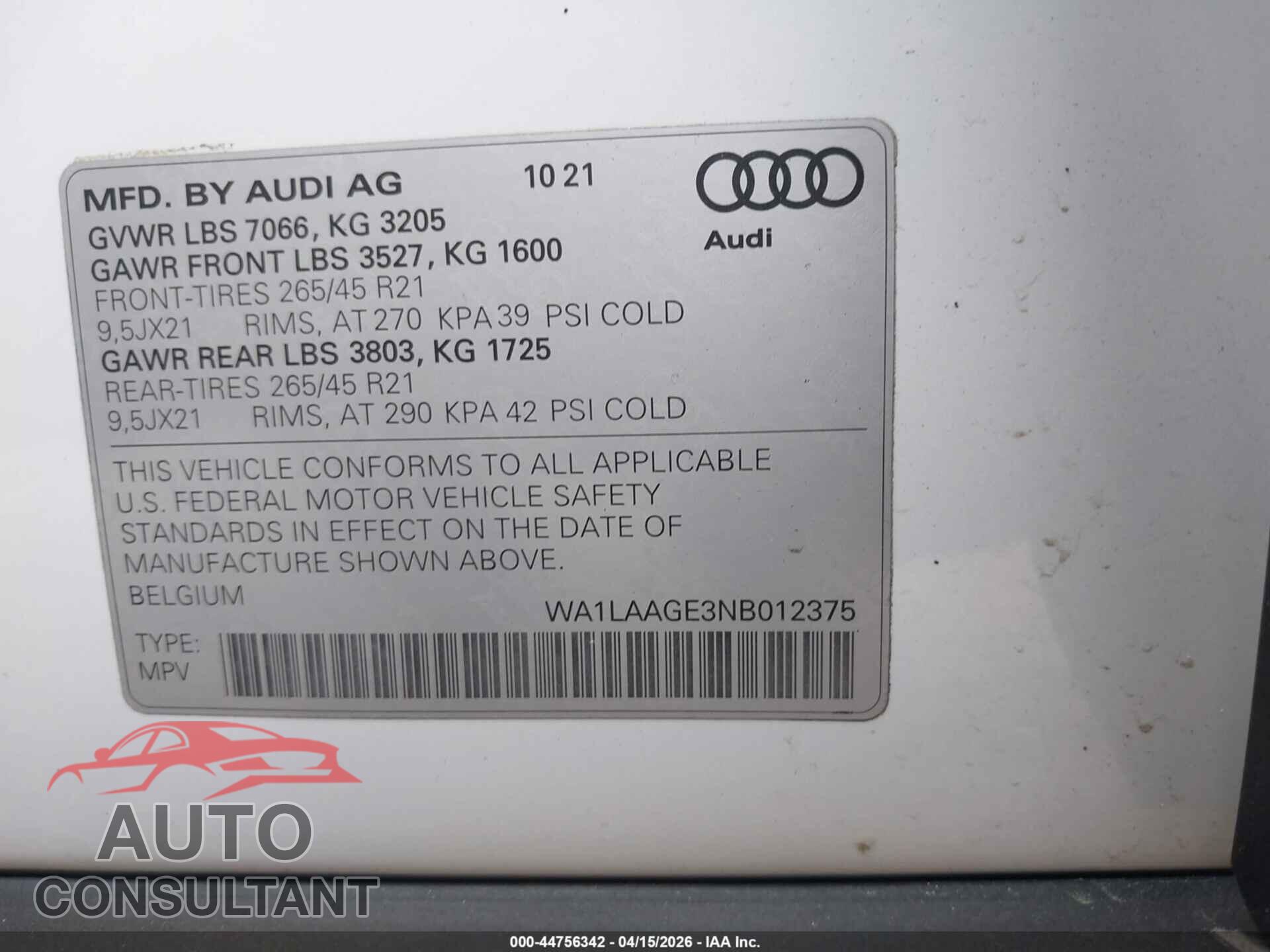 AUDI E-TRON 2022 - WA1LAAGE3NB012375