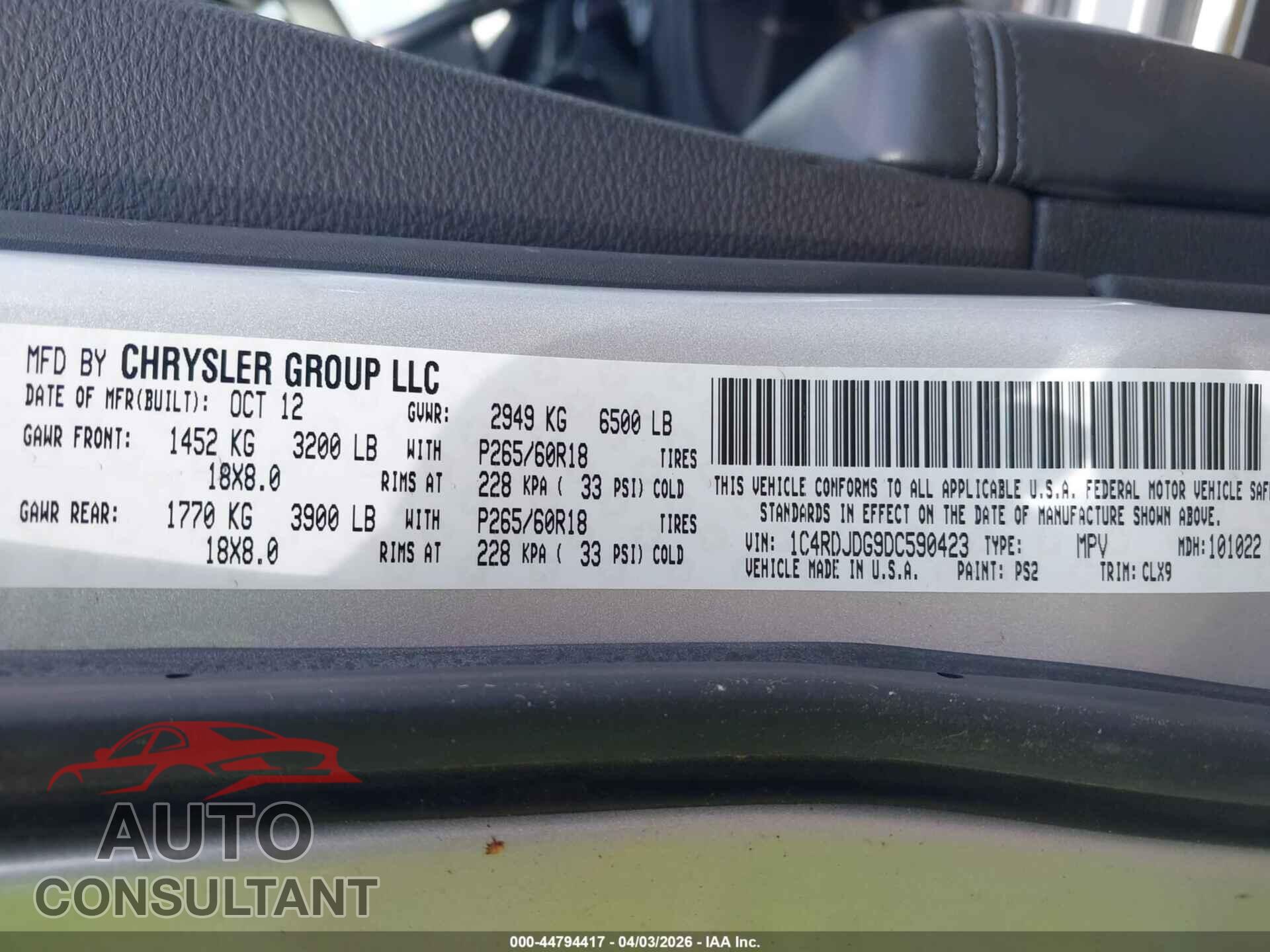 DODGE DURANGO 2013 - 1C4RDJDG9DC590423