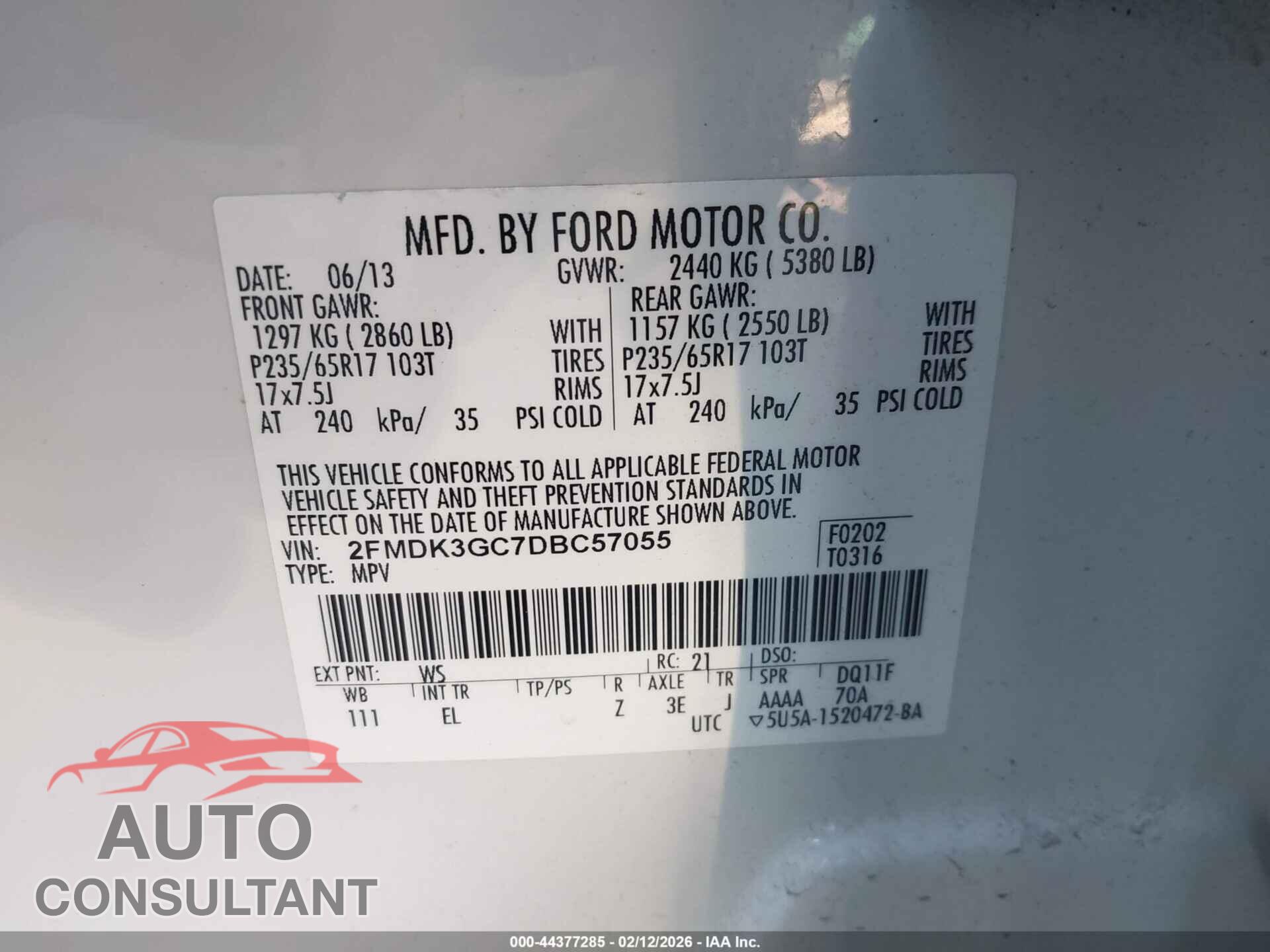 FORD EDGE 2013 - 2FMDK3GC7DBC57055