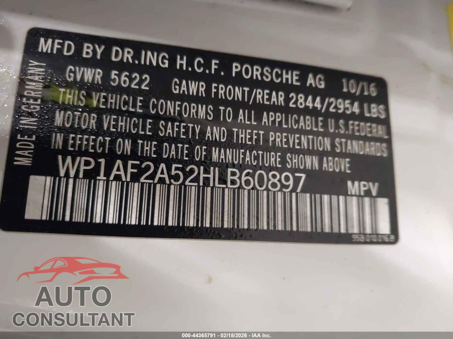 PORSCHE MACAN 2017 - WP1AF2A52HLB60897