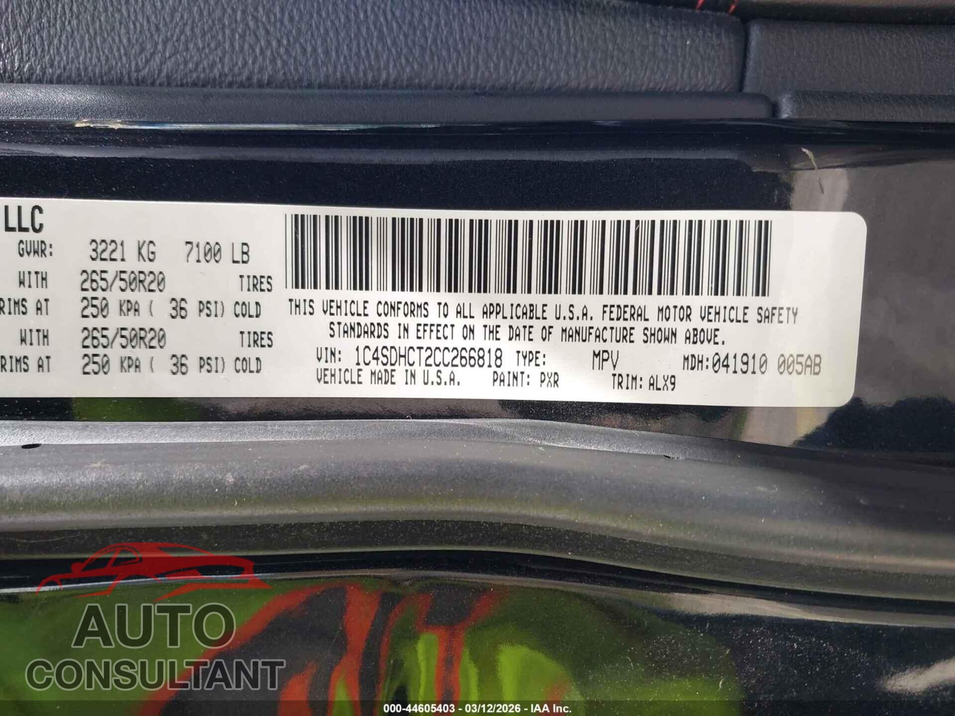 DODGE DURANGO 2012 - 1C4SDHCT2CC266818