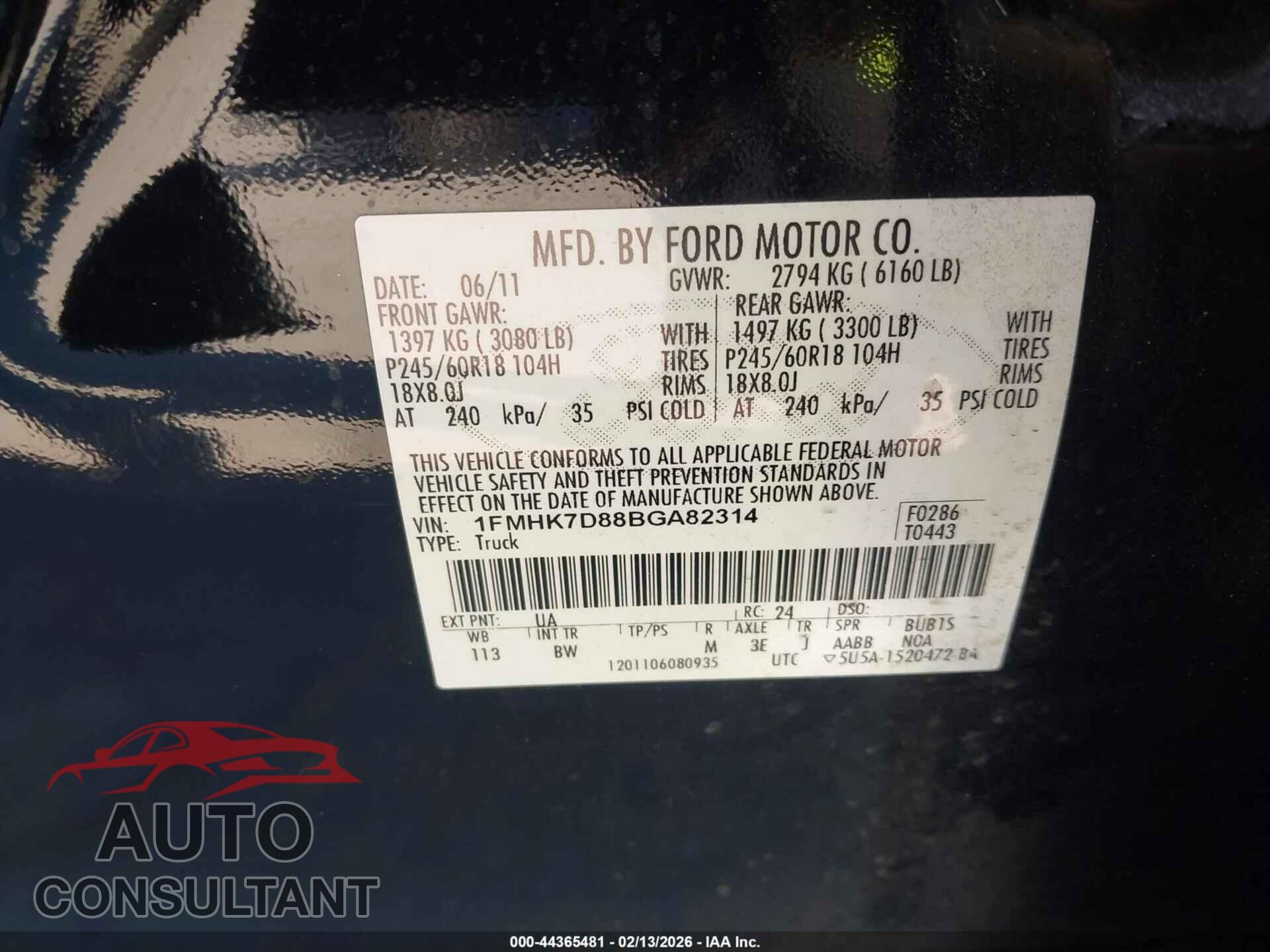 FORD EXPLORER 2011 - 1FMHK7D88BGA82314