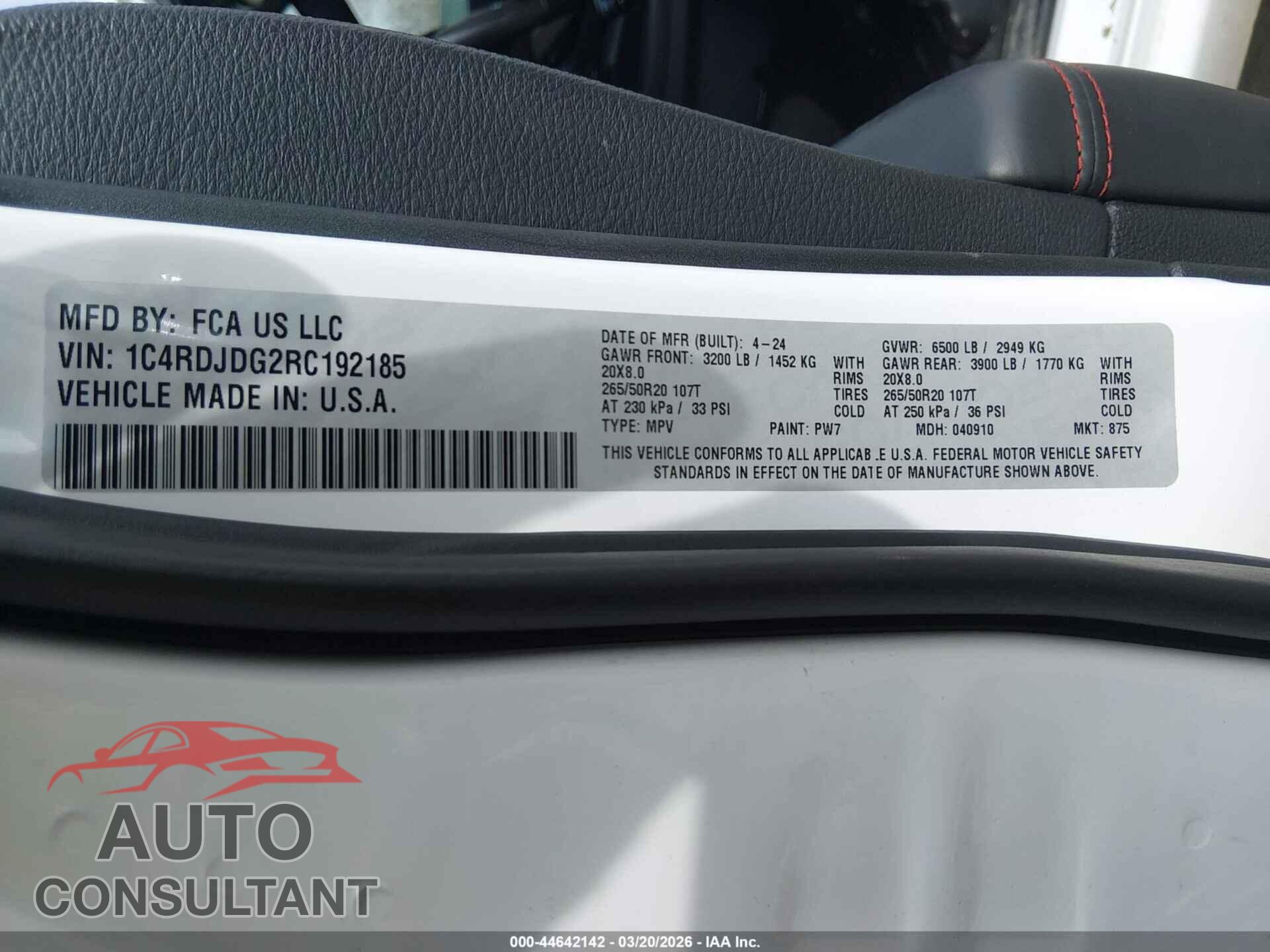 DODGE DURANGO 2024 - 1C4RDJDG2RC192185