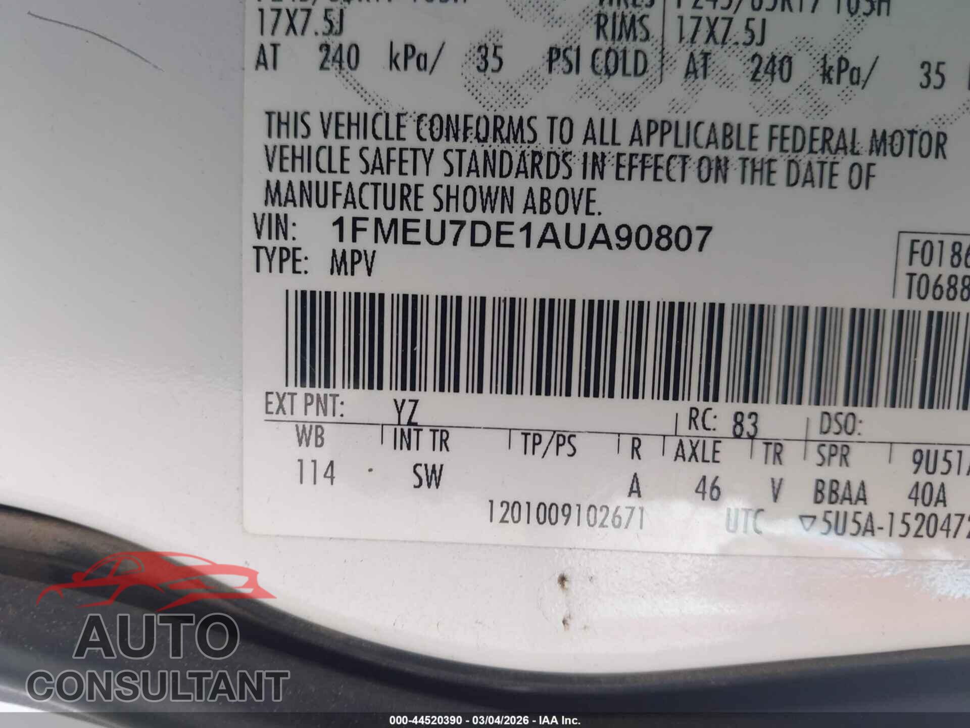FORD EXPLORER 2010 - 1FMEU7DE1AUA90807