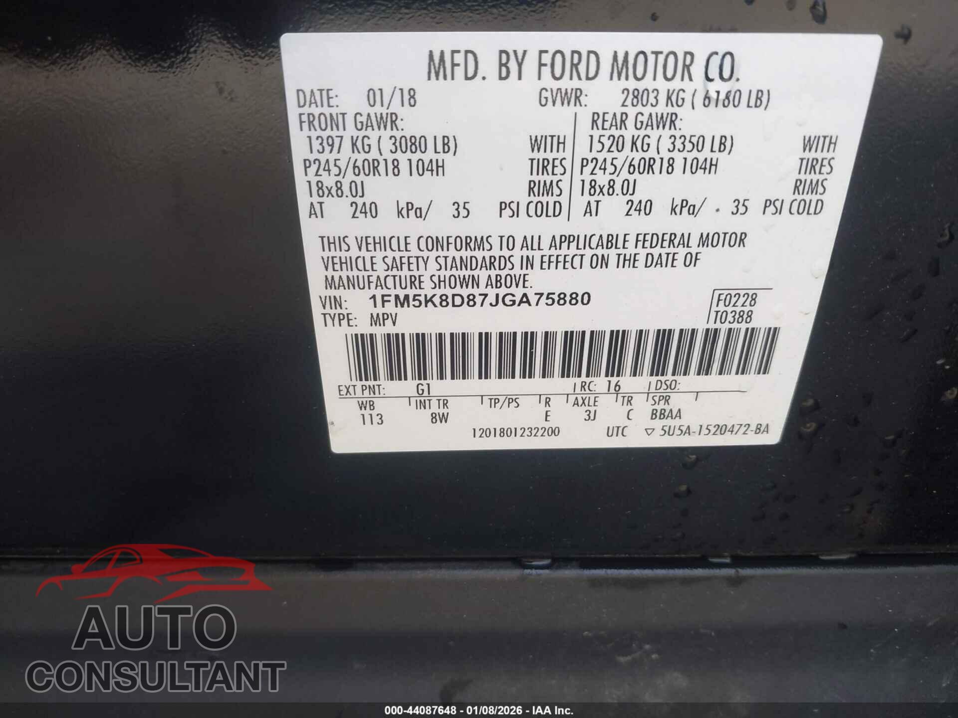 FORD EXPLORER 2018 - 1FM5K8D87JGA75880