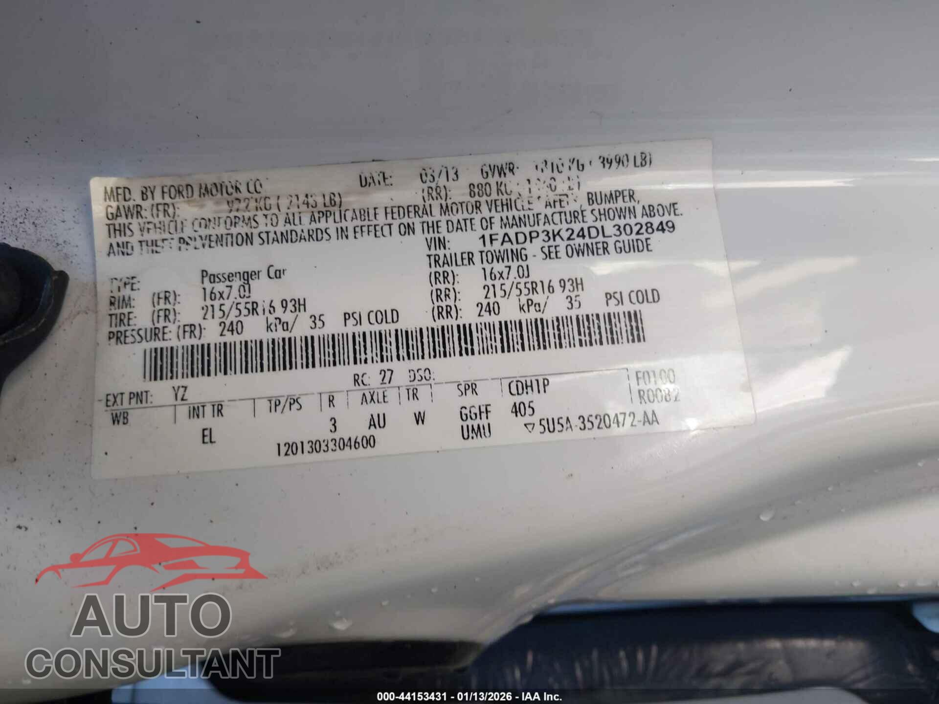 FORD FOCUS 2013 - 1FADP3K24DL302849