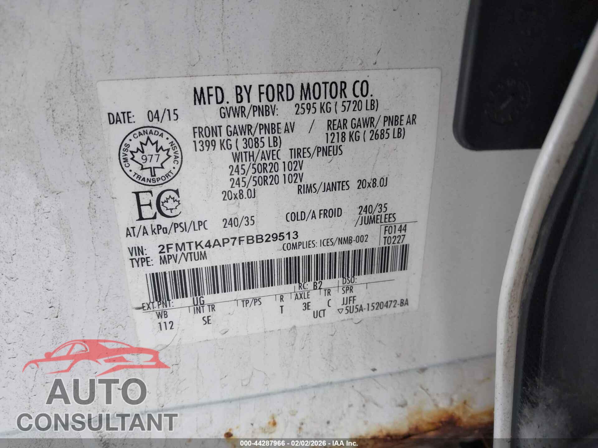 FORD EDGE 2015 - 2FMTK4AP7FBB29513