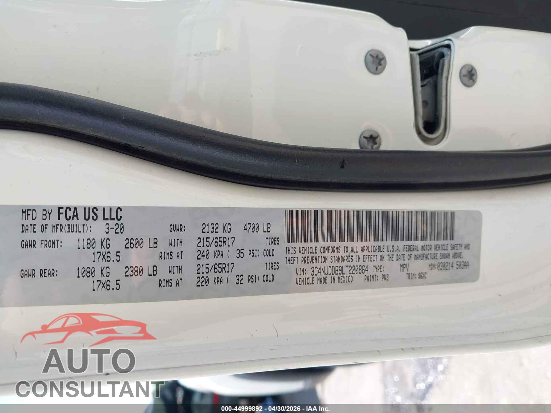 JEEP COMPASS 2020 - 3C4NJDDB9LT220864