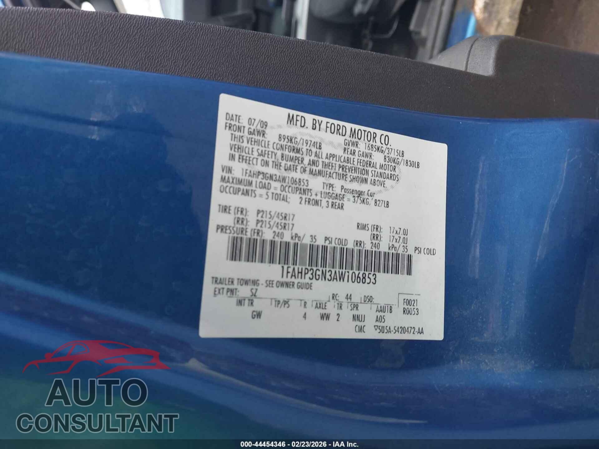 FORD FOCUS 2010 - 1FAHP3GN3AW106853