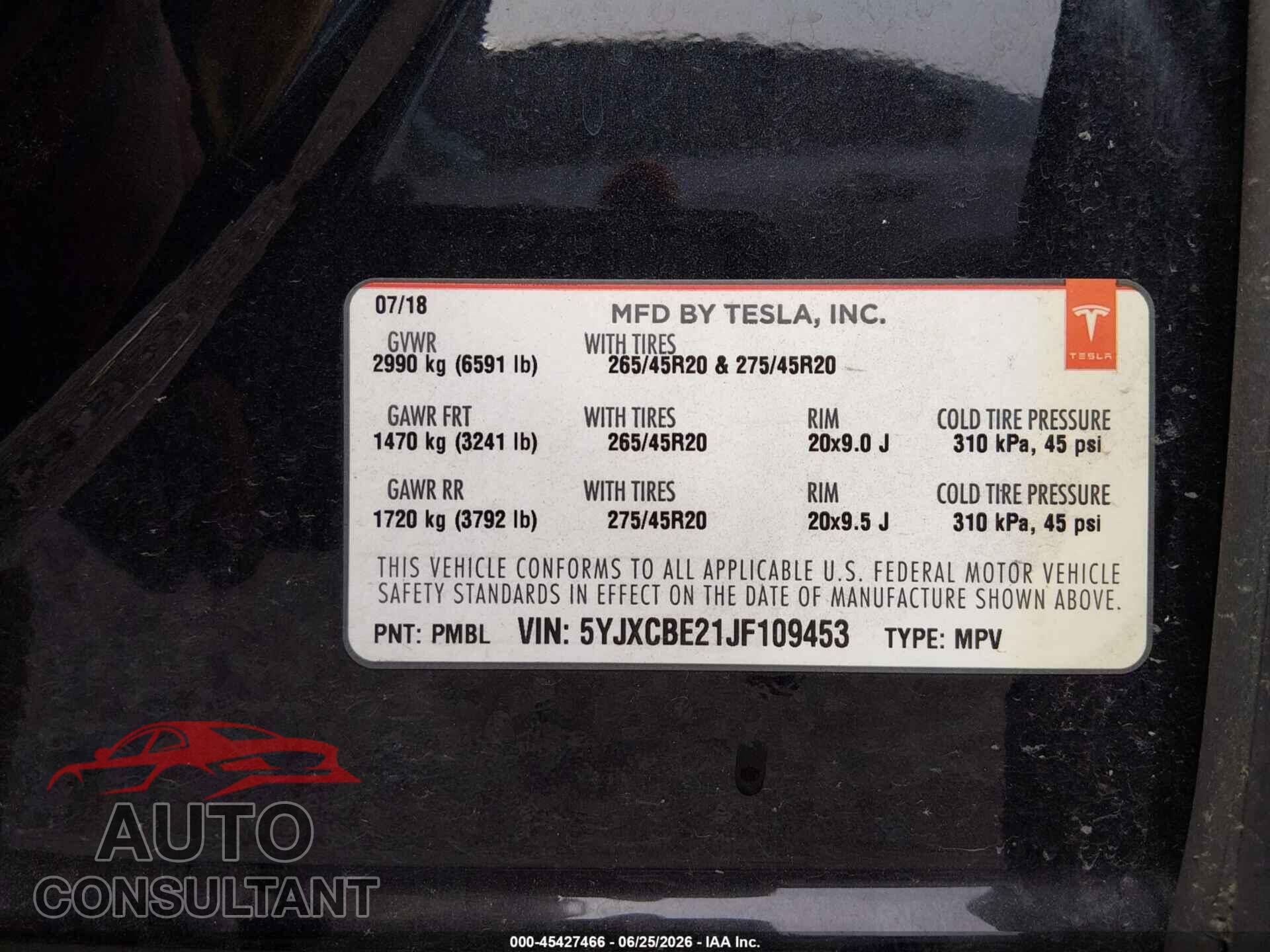 TESLA MODEL X 2018 - 5YJXCBE21JF109453