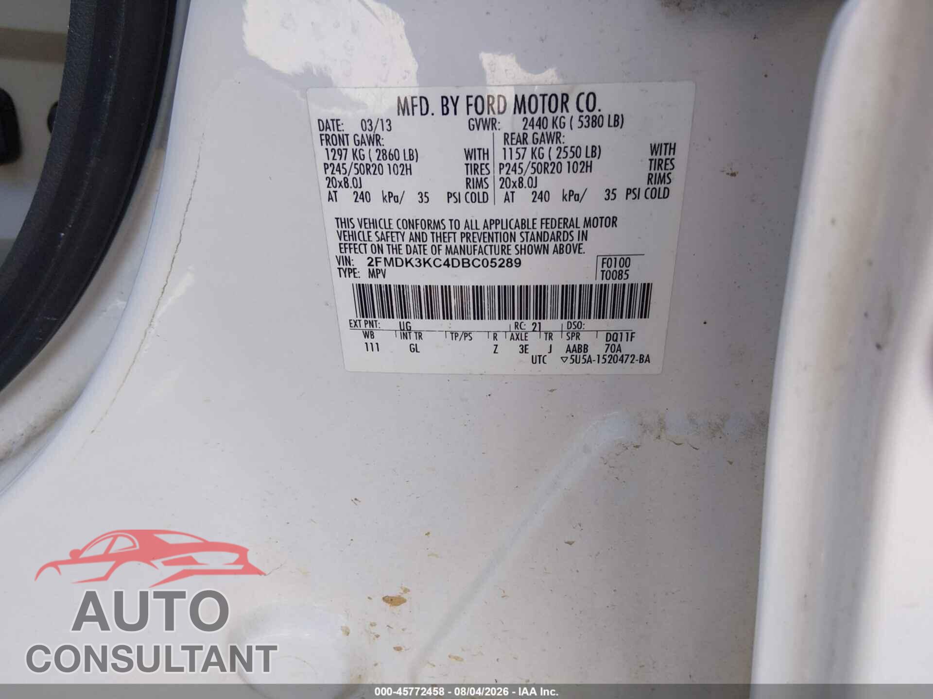 FORD EDGE 2013 - 2FMDK3KC4DBC05289
