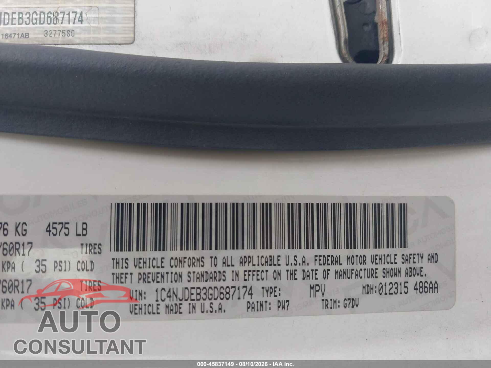 JEEP COMPASS 2016 - 1C4NJDEB3GD687174