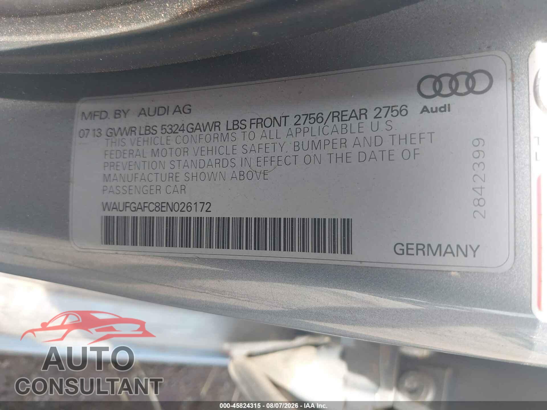 AUDI A6 2014 - WAUFGAFC8EN026172
