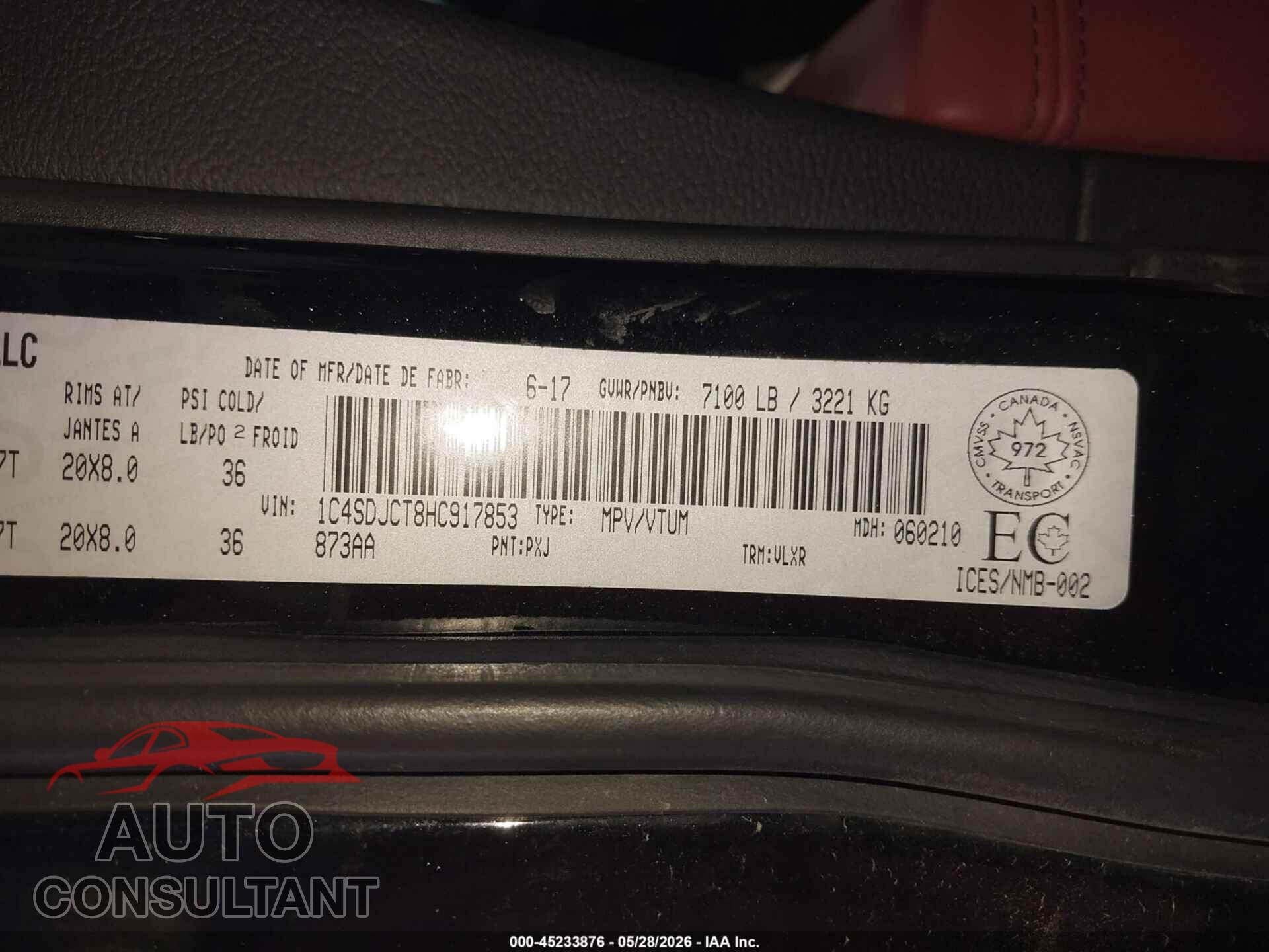 DODGE DURANGO 2017 - 1C4SDJCT8HC917853