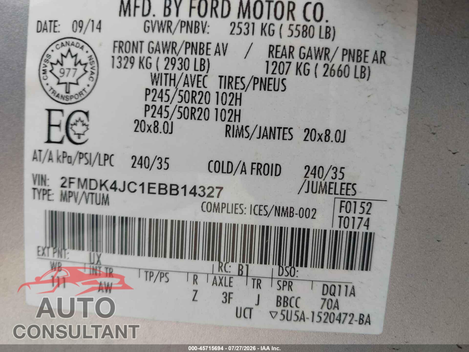 FORD EDGE 2014 - 2FMDK4JC1EBB14327