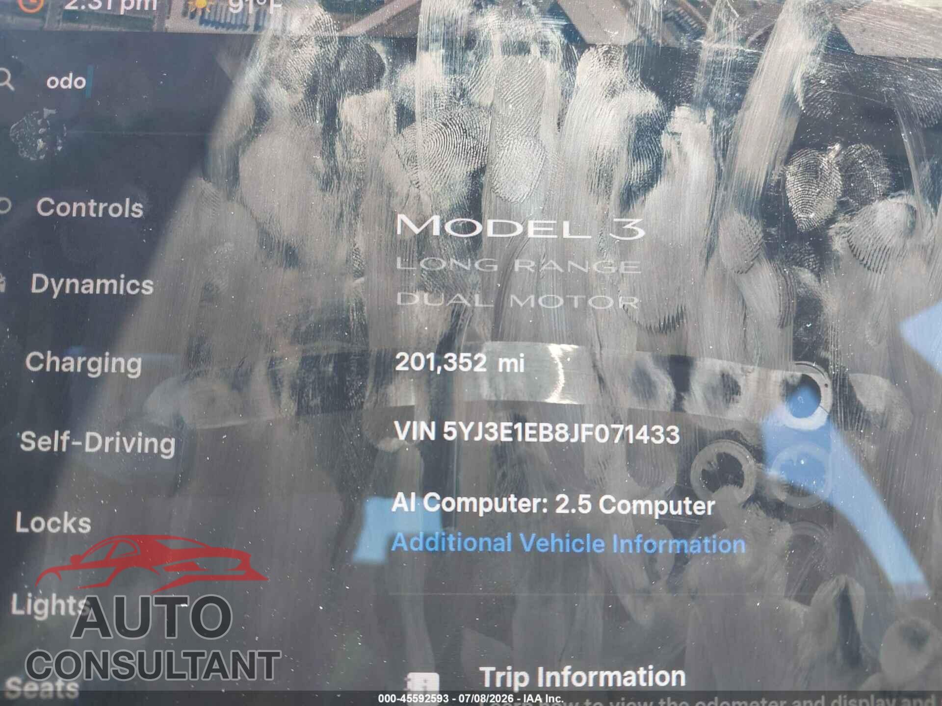 TESLA MODEL 3 2018 - 5YJ3E1EB8JF071433