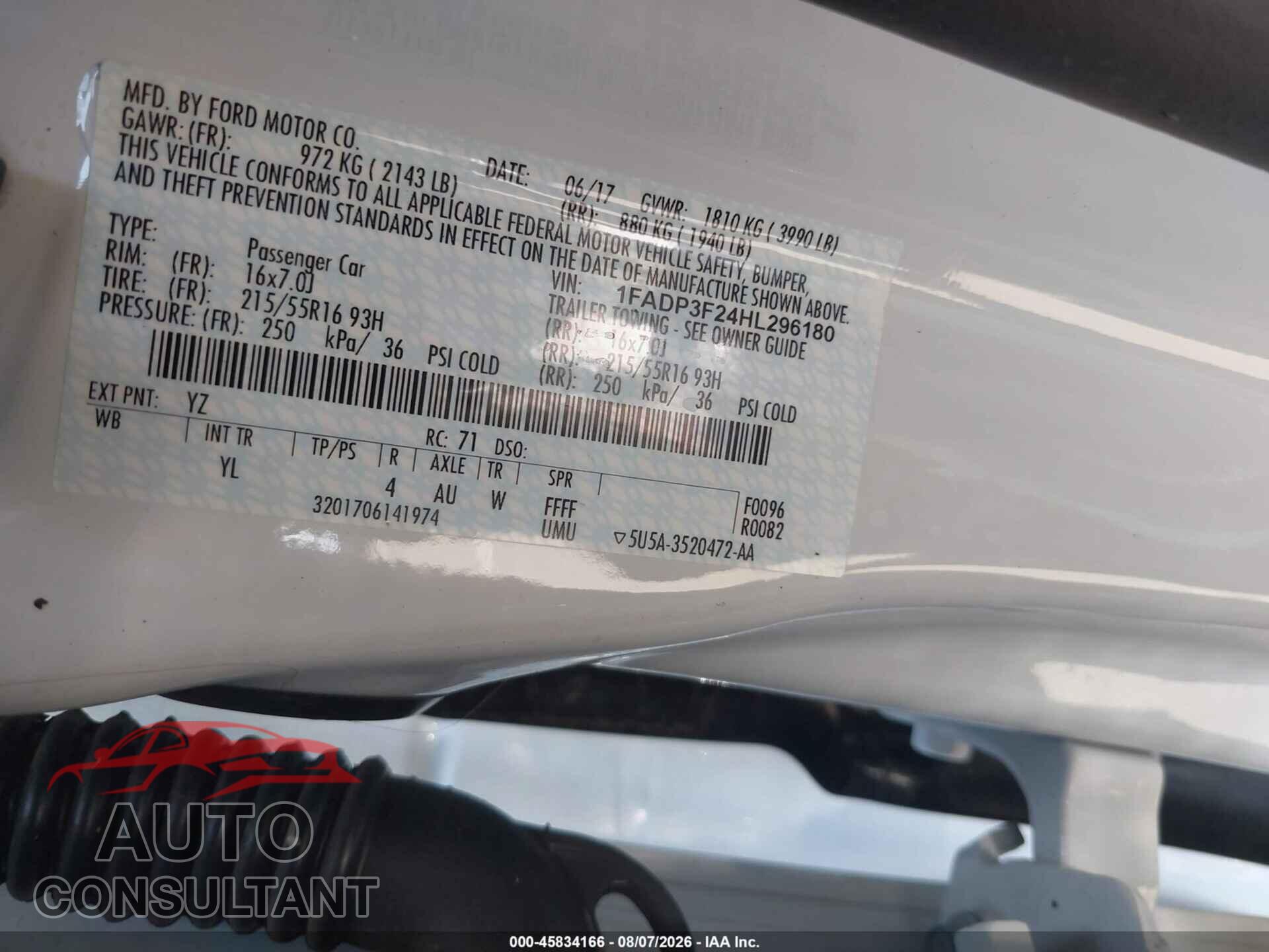 FORD FOCUS 2017 - 1FADP3F24HL296180