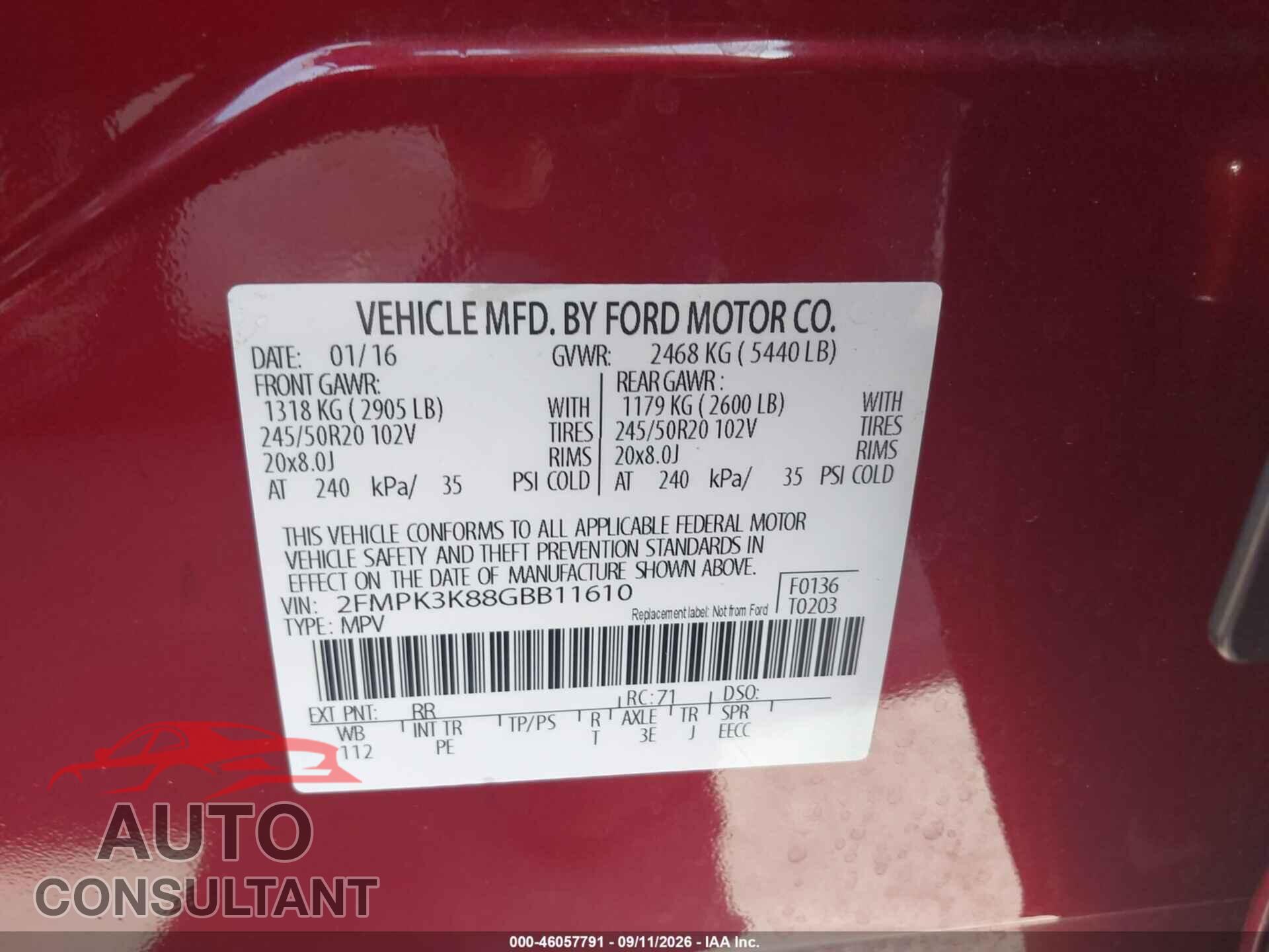 FORD EDGE 2016 - 2FMPK3K88GBB11610