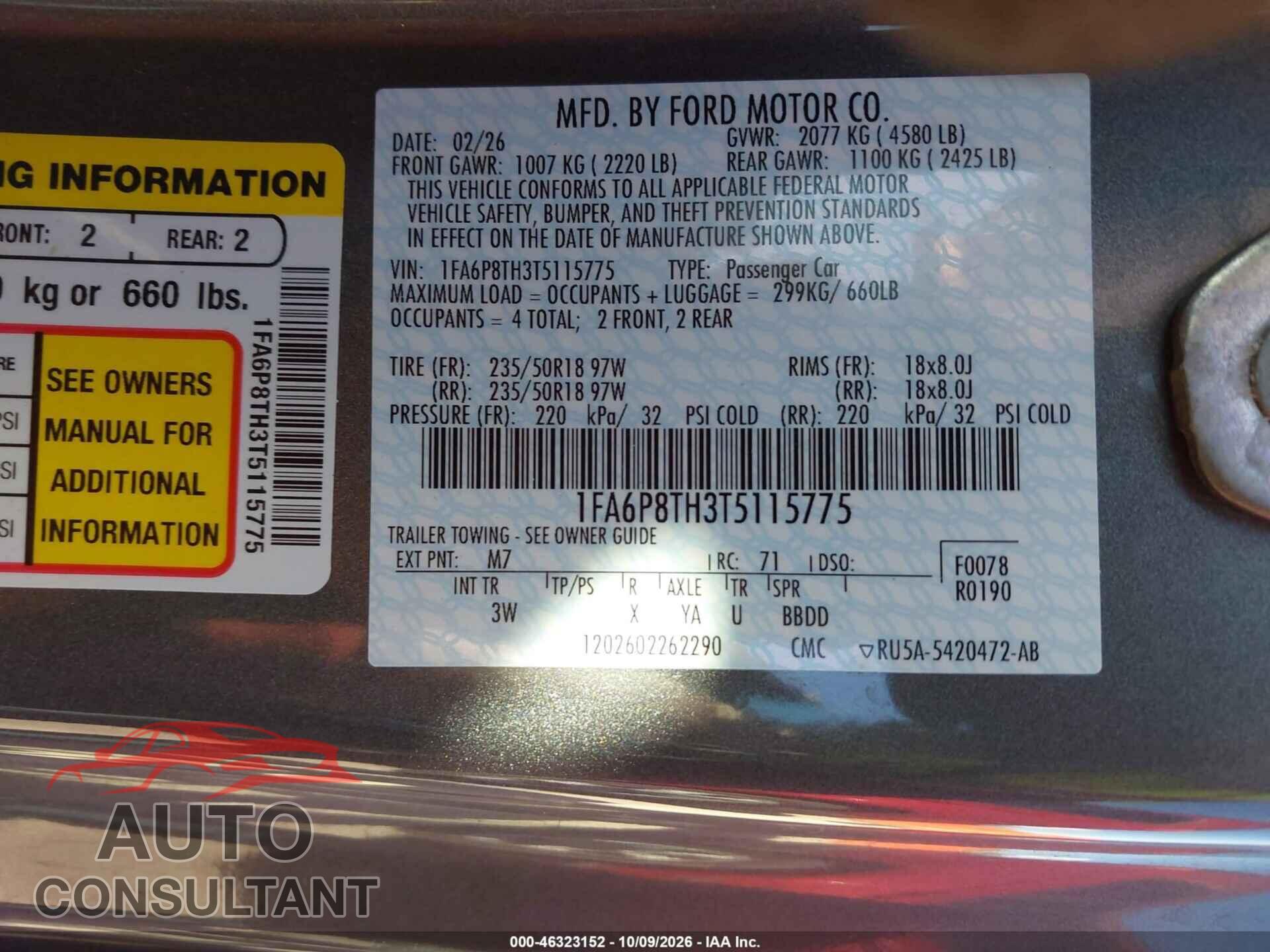 FORD MUSTANG 2026 - 1FA6P8TH3T5115775