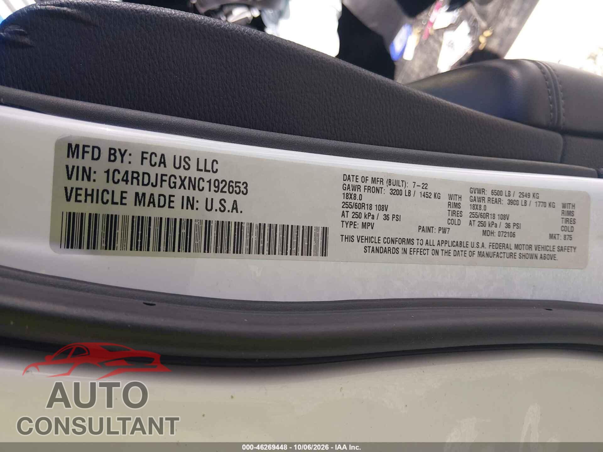 DODGE DURANGO 2022 - 1C4RDJFGXNC192653