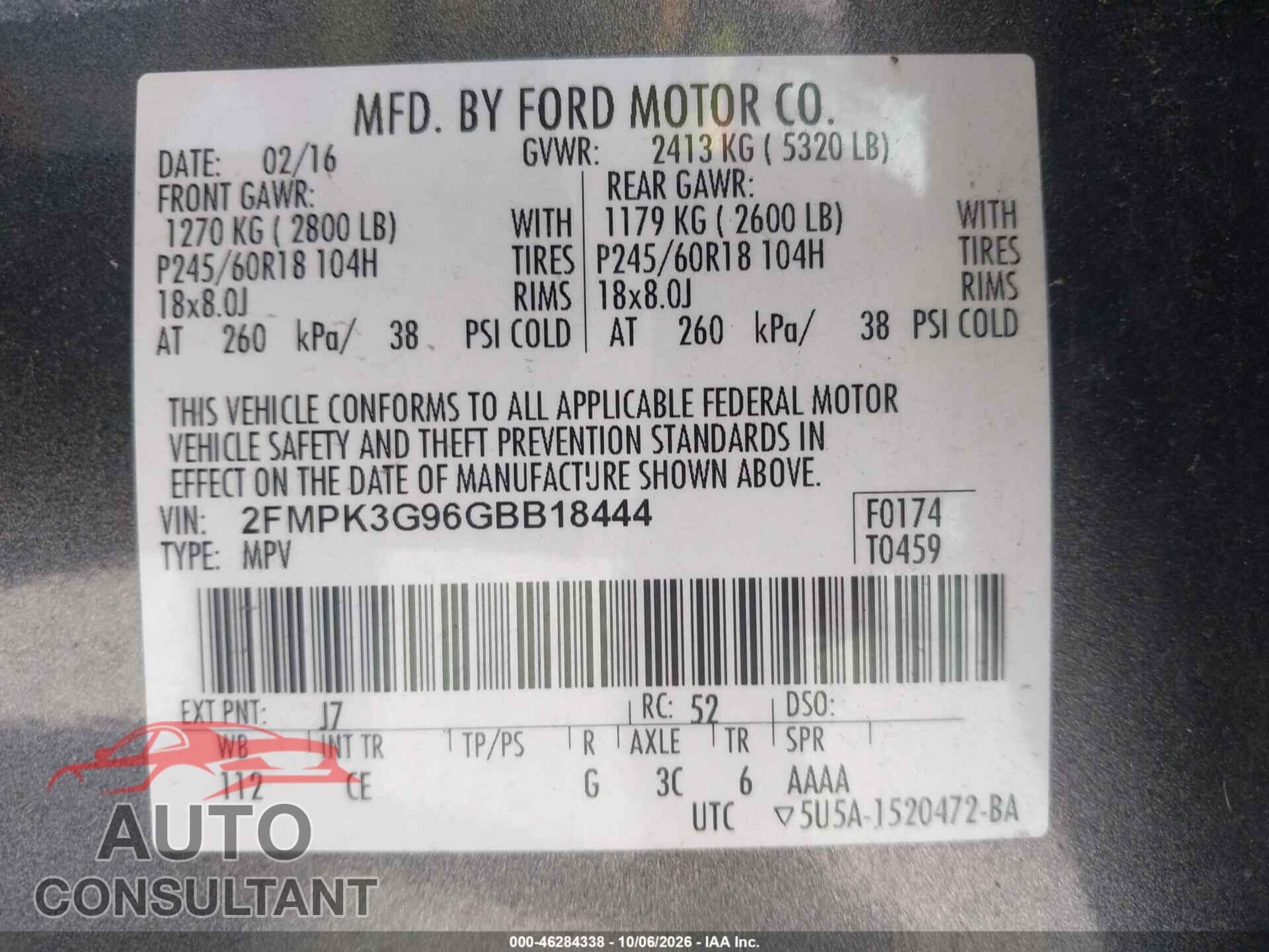 FORD EDGE 2016 - 2FMPK3G96GBB18444