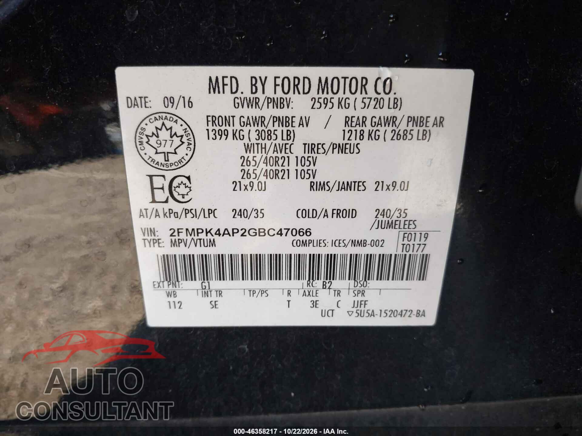 FORD EDGE 2016 - 2FMPK4AP2GBC47066