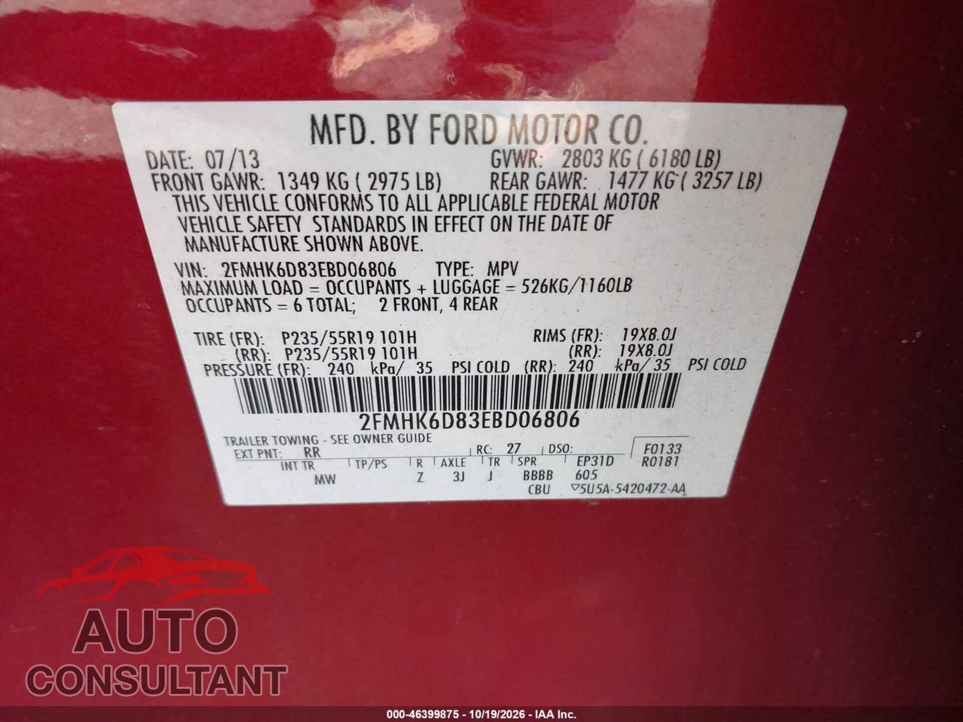 FORD FLEX 2014 - 2FMHK6D83EBD06806