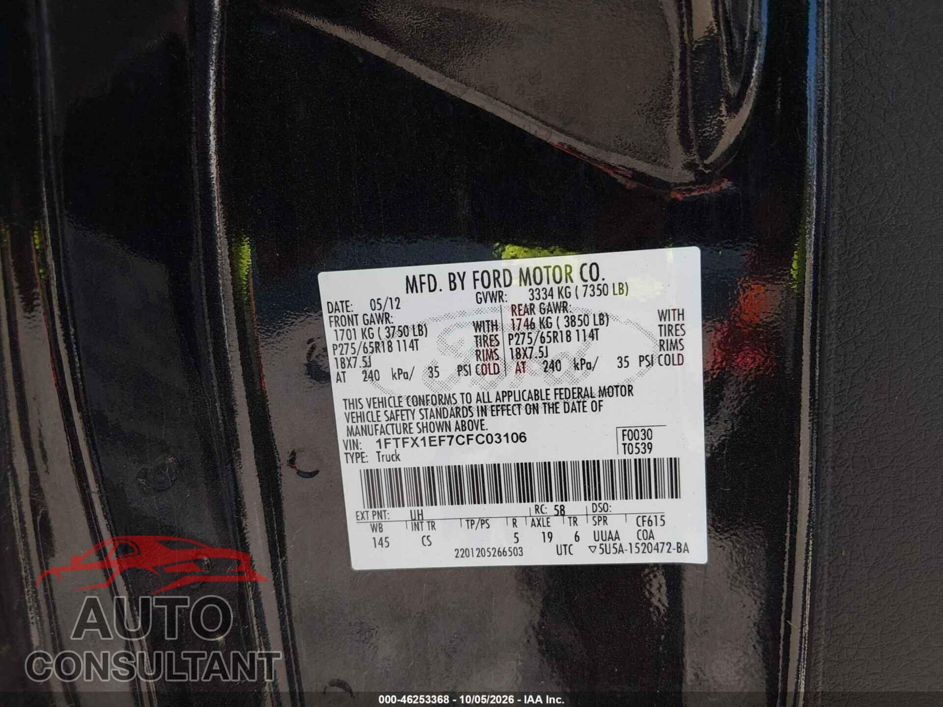 FORD F-150 2012 - 1FTFX1EF7CFC03106