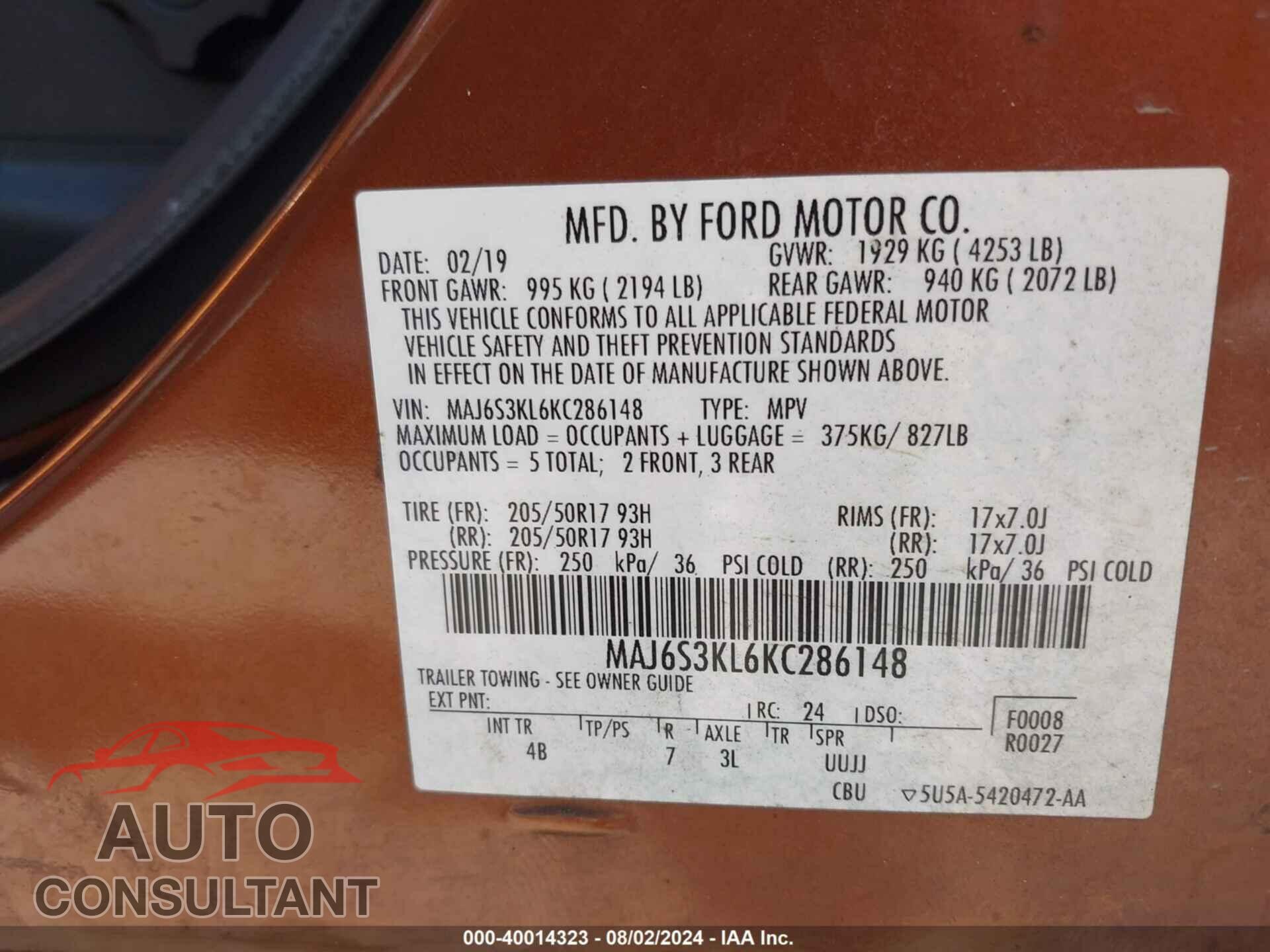 FORD ECOSPORT 2019 - MAJ6S3KL6KC286148