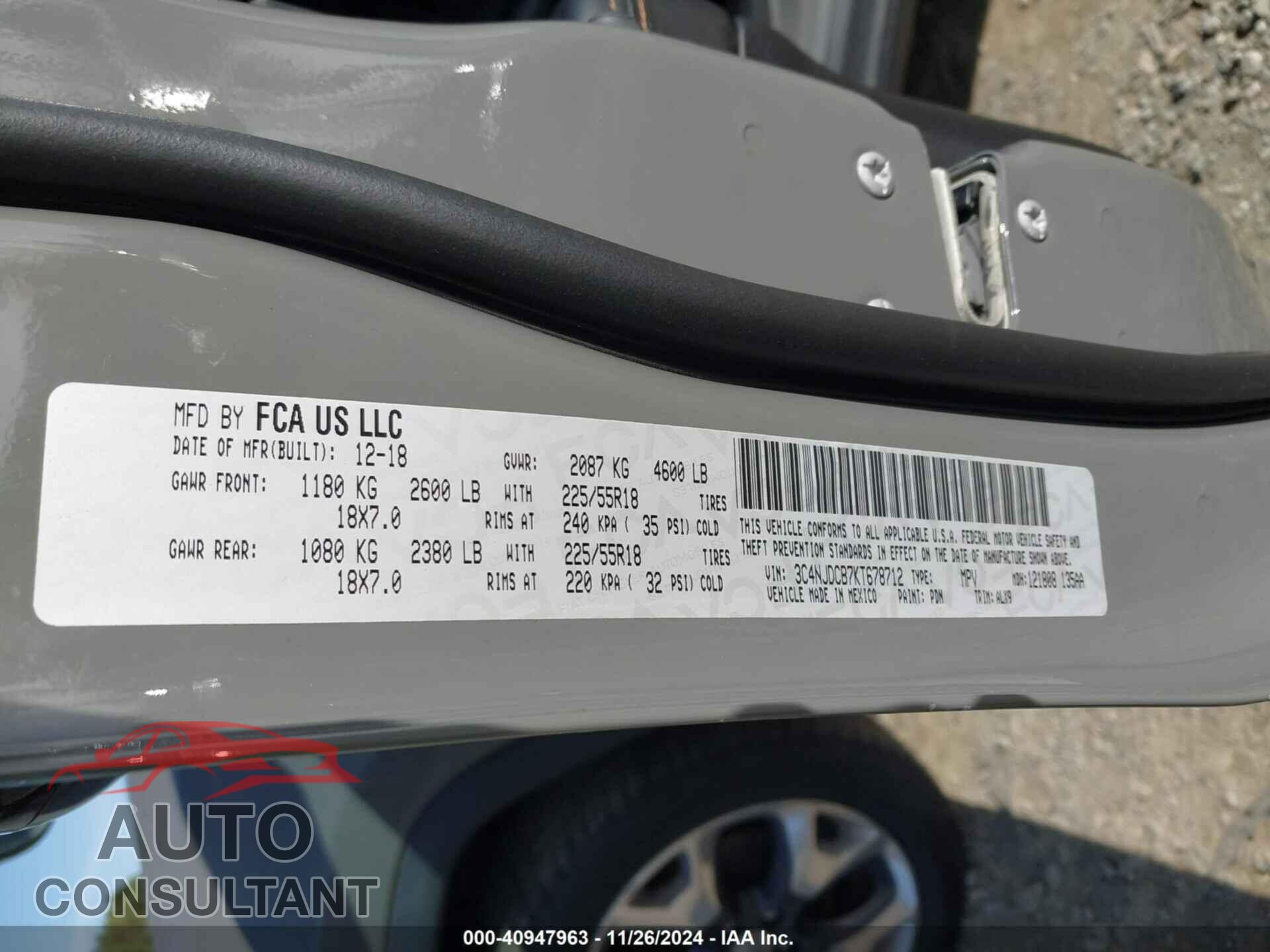 JEEP COMPASS 2019 - 3C4NJDCB7KT678712
